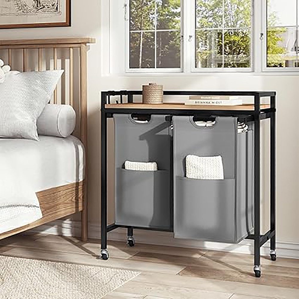 EUGAD Wäschekorb (1 St), Wäschesammler, mit Rollen, Ablage, Haken, ausziehb günstig online kaufen