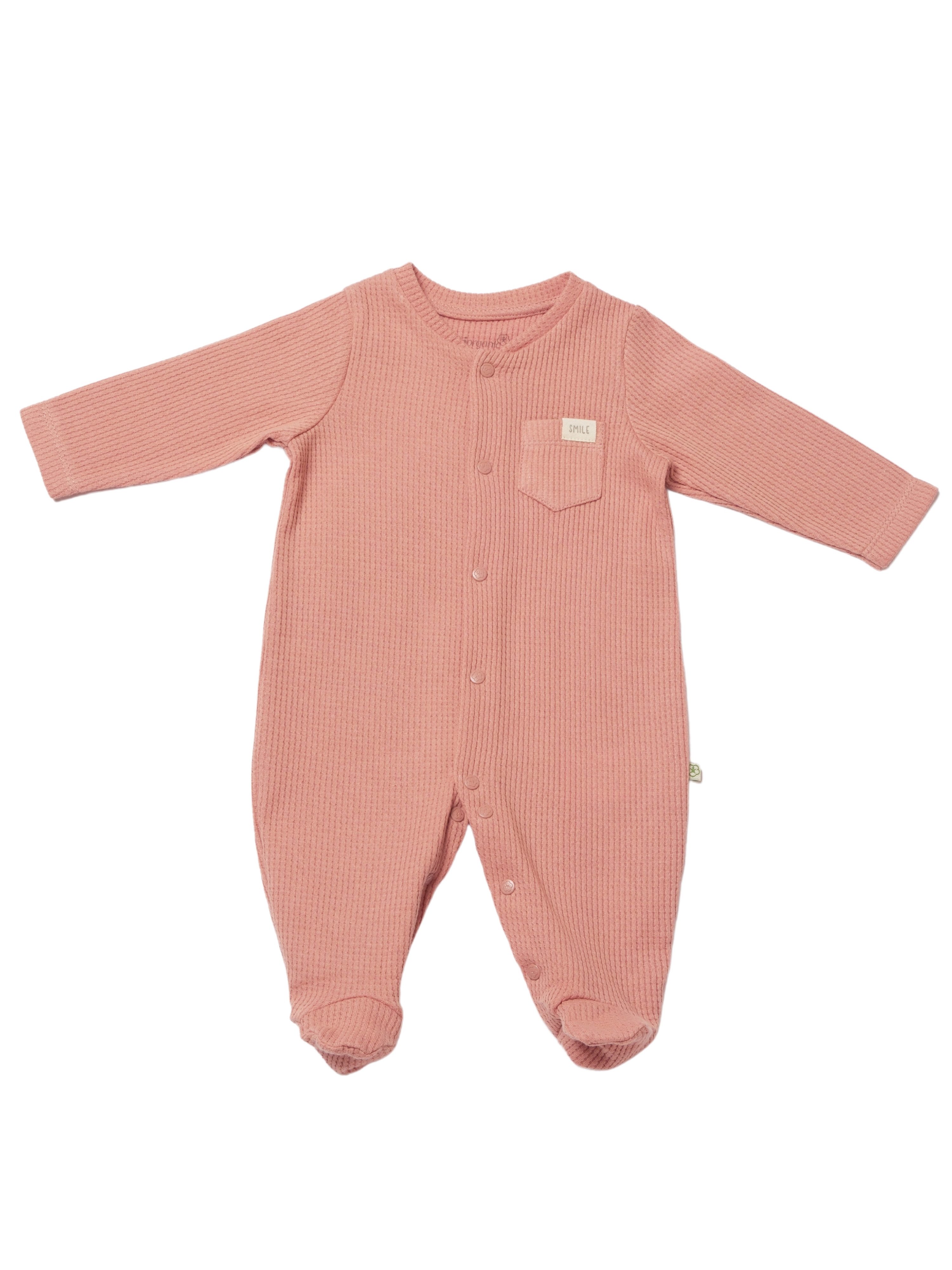 biorganic Strampler Baby Waffle Smile mit Fuß für Jungen und Mädchen Unisex Langarm (1-tlg) geknöpft, 100% Bio-Baumwolle, Waffelstruktur