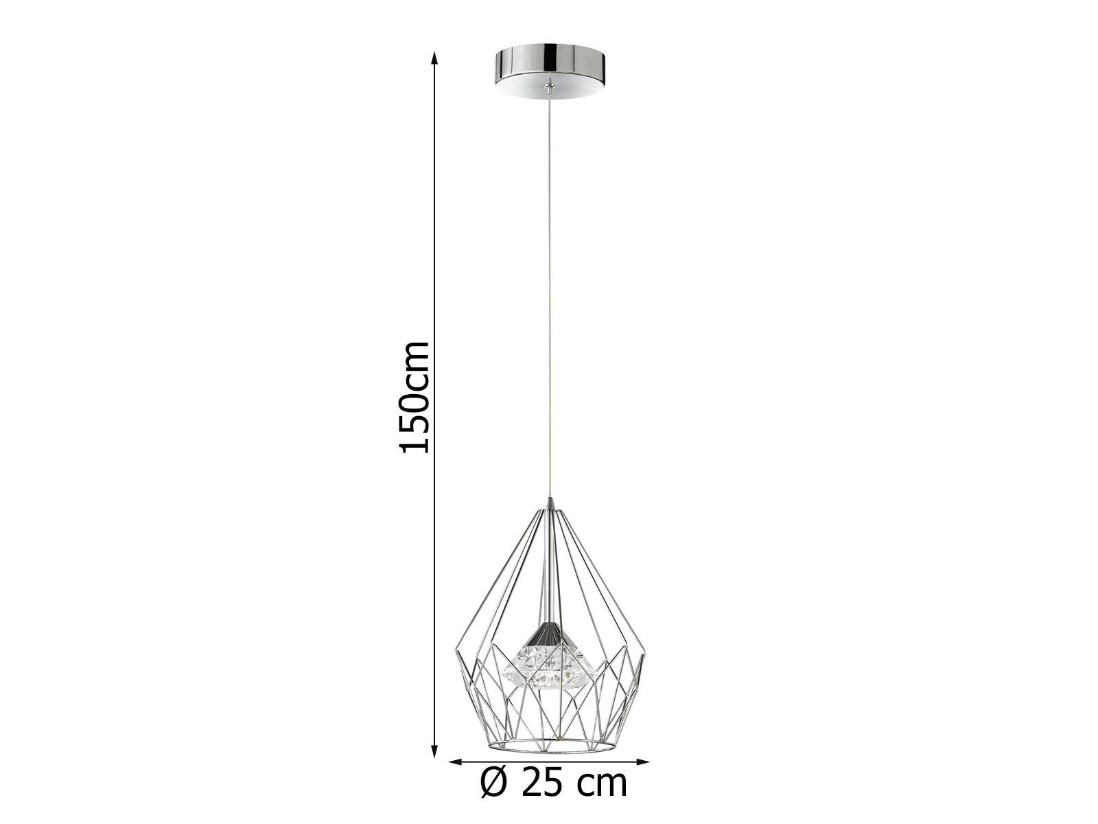 integriert, Dimmer, Esstisch LED 25cm WOFI Industrie-Design, Gitter-Lampe Ø LED dimmbar, einflammig, Warmweiß, Pendelleuchte, fest