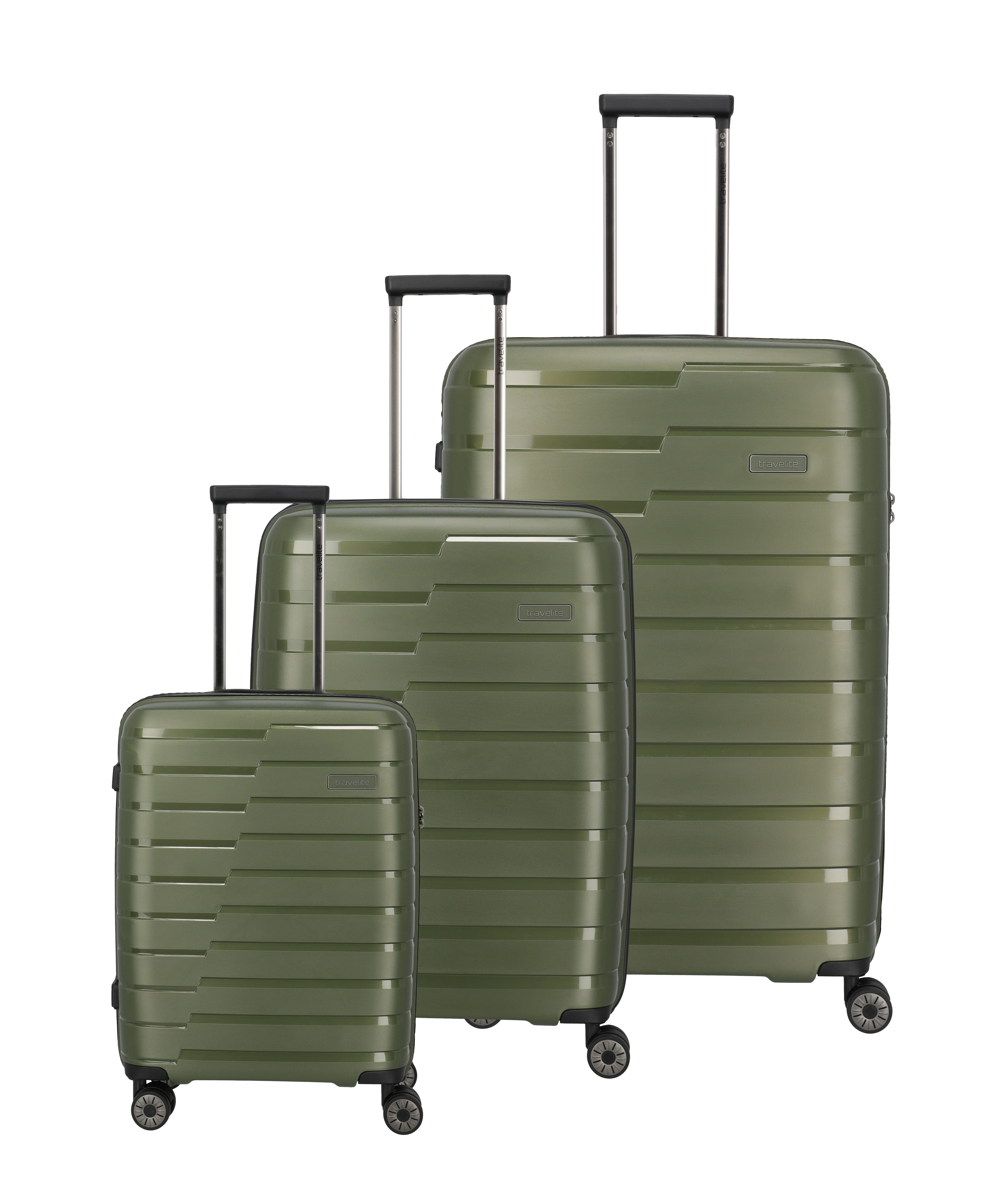 travelite Trolleyset AIR BASE 3-teilig Reisekoffer Hartschale, 4 Rollen, (Set), mit TSA-Schloss und bruchfester Polypropylen-Schale
