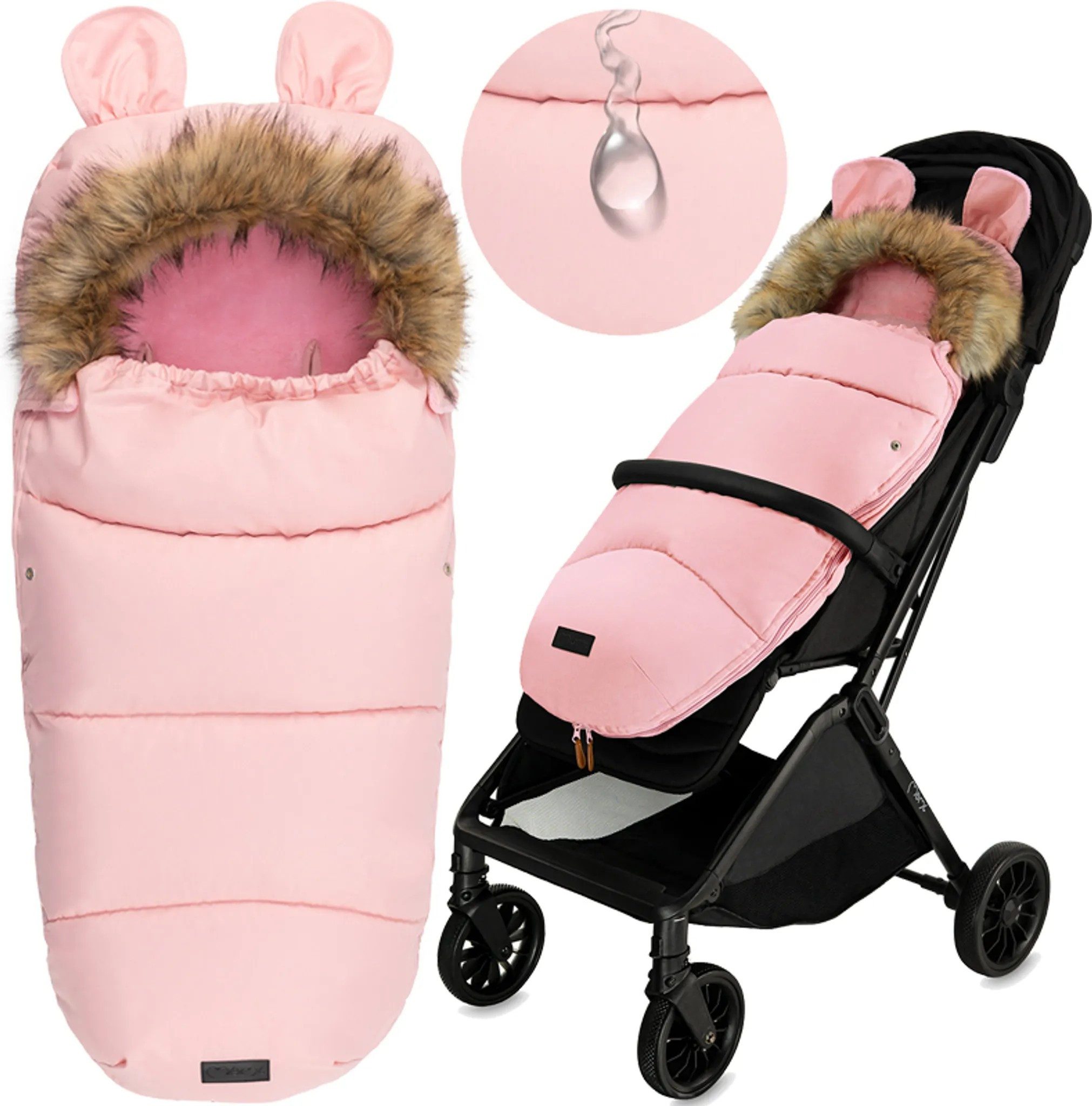MoMi Fußsack Cozy Universal-Fußsack für Kinderwagen, Fleece-Innenfutter, Rosa