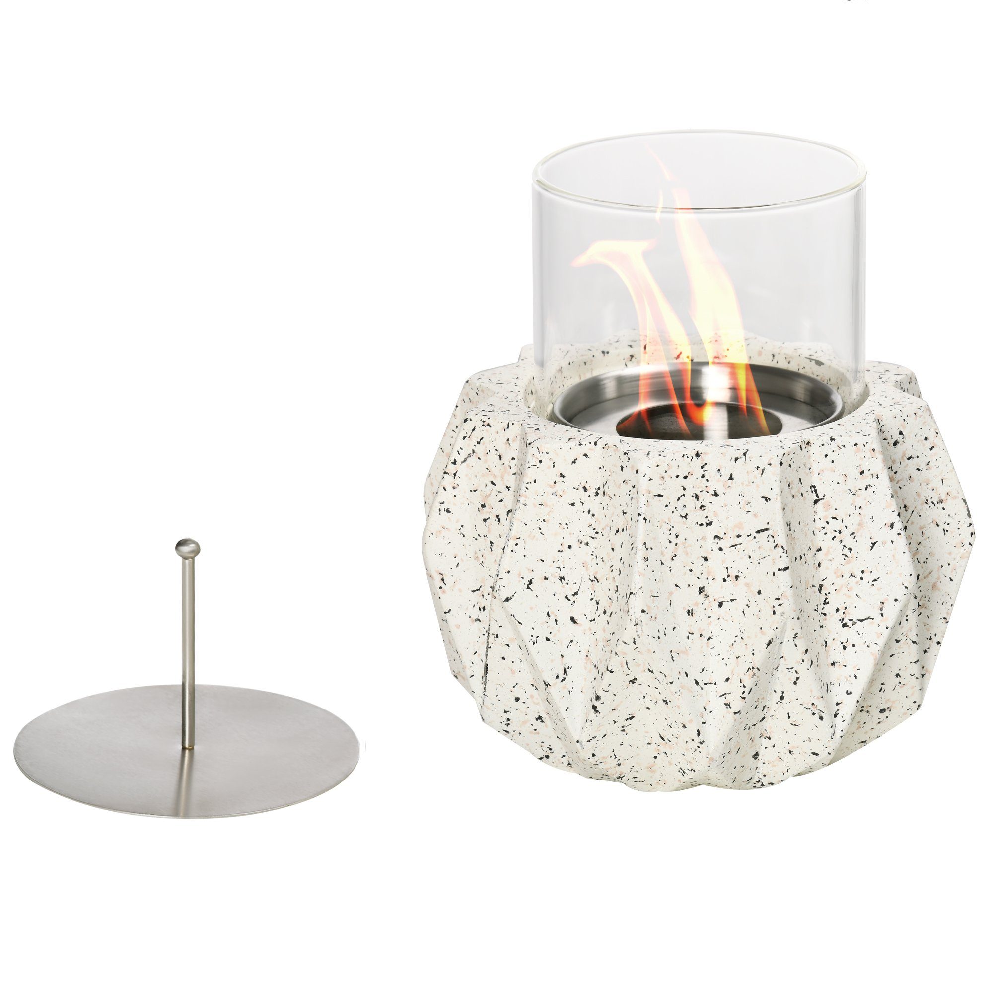 Outsunny Tischfeuer Tragbare Tisch Feuerschale mit Brennkammern, Tisch-Feuerstelle (Windlichtes Bio-Tischfeuer, 3-St., Tischkamin), für Indoor und Outdoor, MgO, Grau