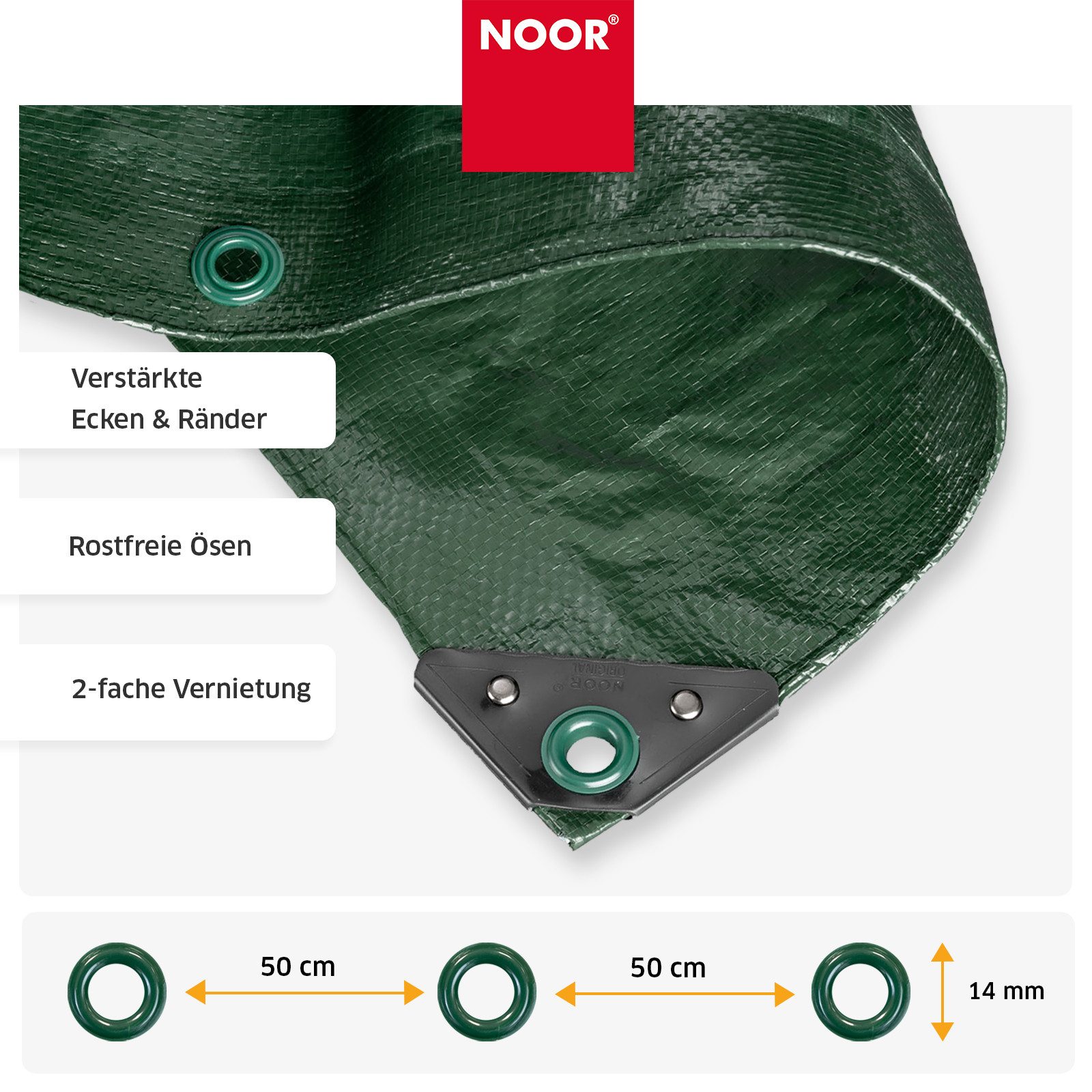 NOOR Schutzplane HOBBY - vielseitige Abdeckplane - 120g/m², Gewebeplane Garten - wasserdicht - Ösen, verstärkte Ecken & Ränder