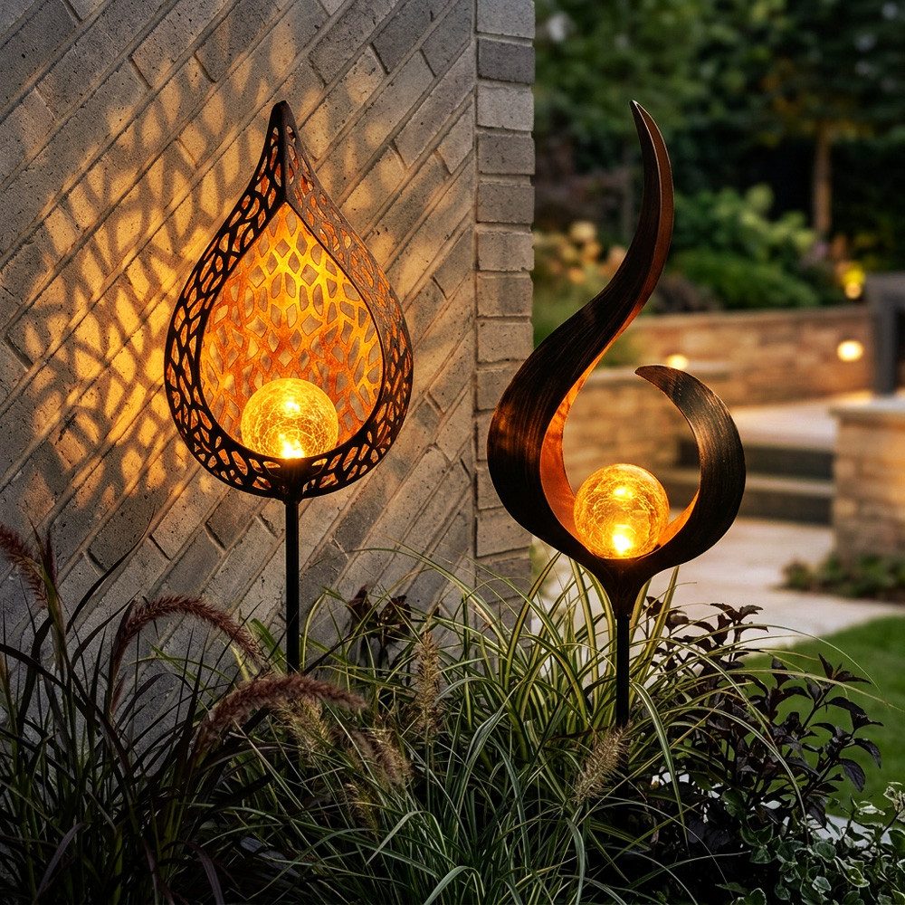 GLOBO LIGHTING LED Solarleuchte, LED-Leuchtmittel fest verbaut, Warmweiß, 2er Set Solarleuchte Gartendeko Steckleuchte LED Außenleuchte Erdspieß