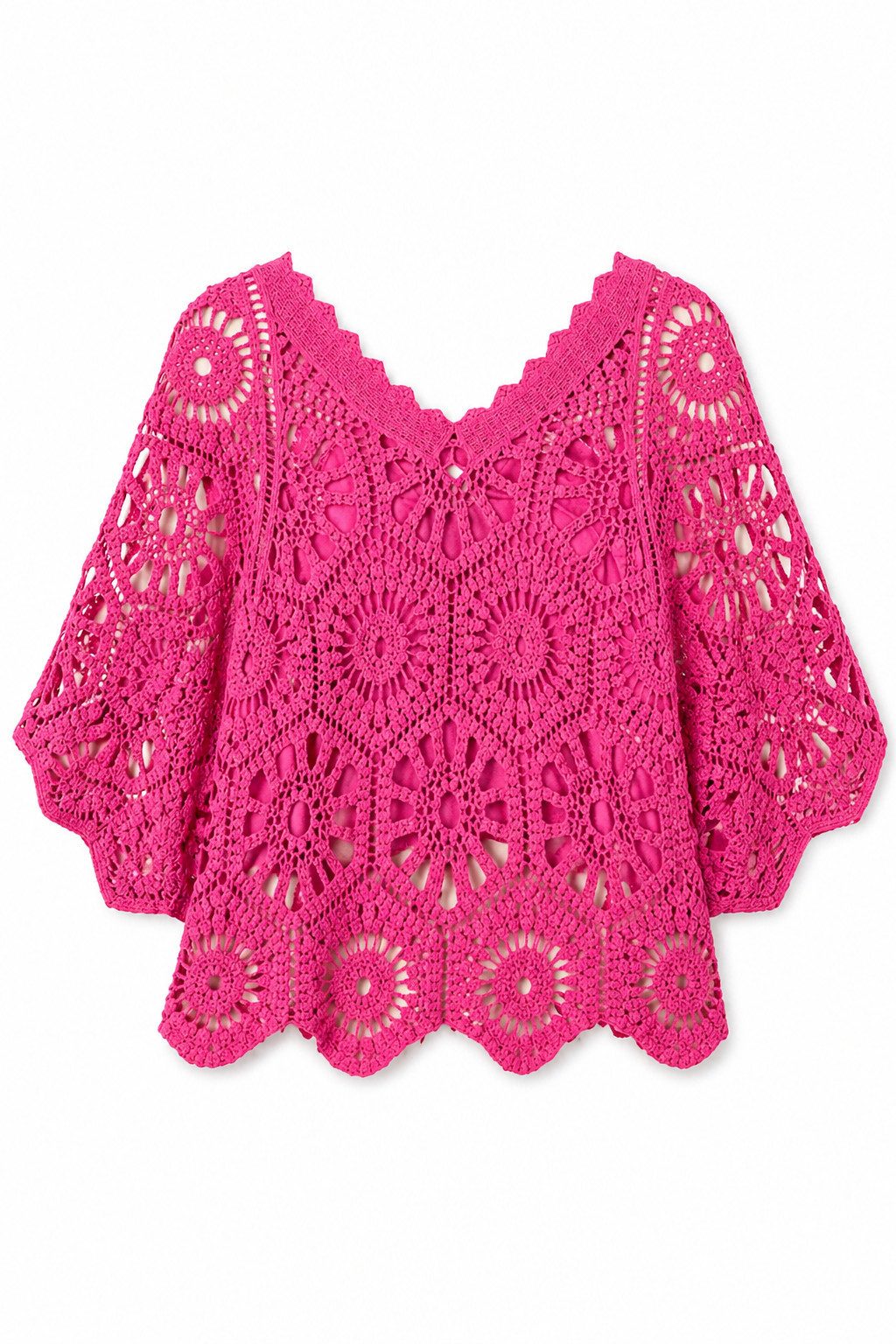 ITALY VIBES Blusenponcho - Häkelshirt - Spitzenshirt - ITALY VIBES - Boho - Oversize ONE SIZE- passend für Größen S - L