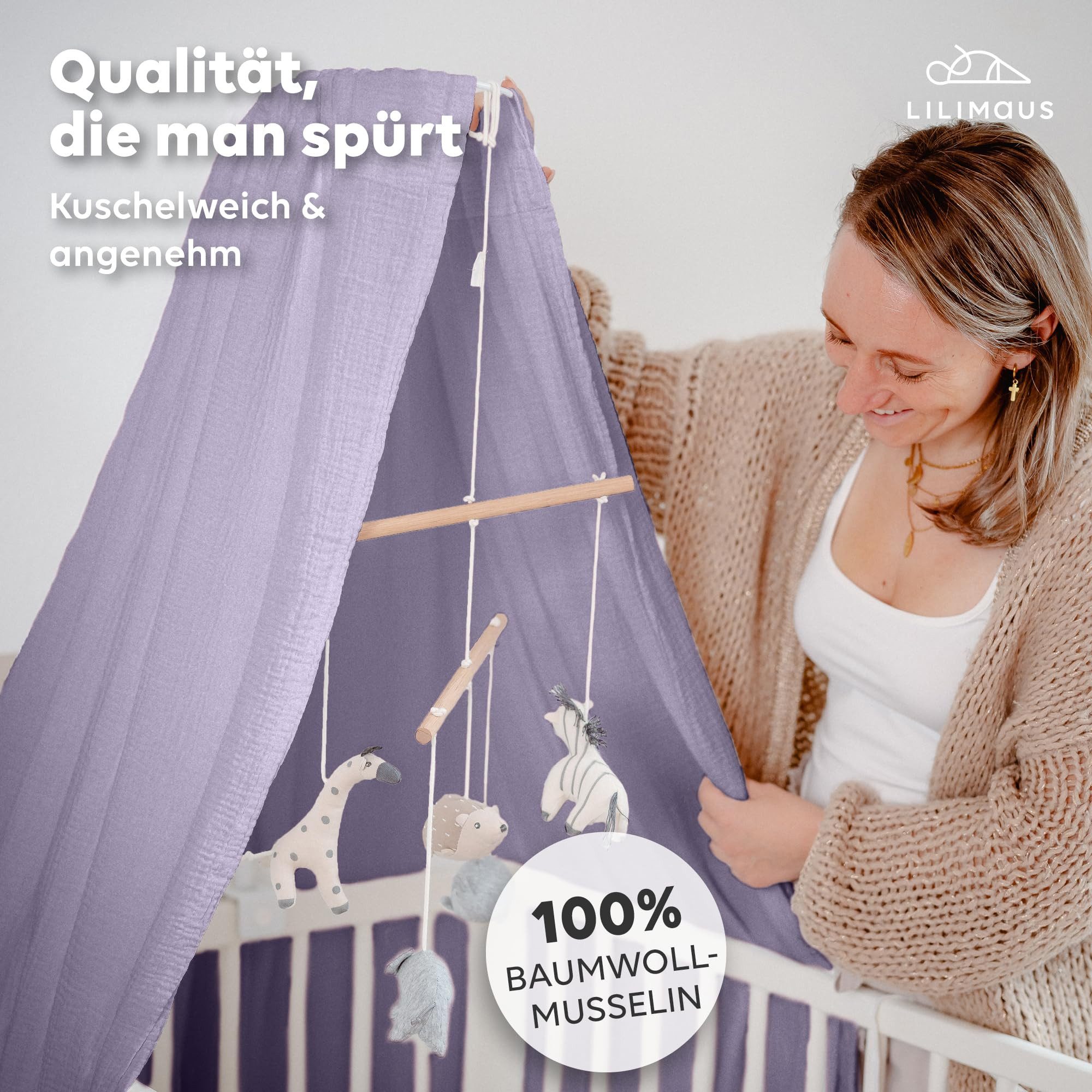 lilimaus Betthimmel Babybett Himmel aus 100% Musselin - luftiger Baldachin (1-tlg), behaglicher Rückzugsort im Babybett - sanft zu zarter Babyhaut