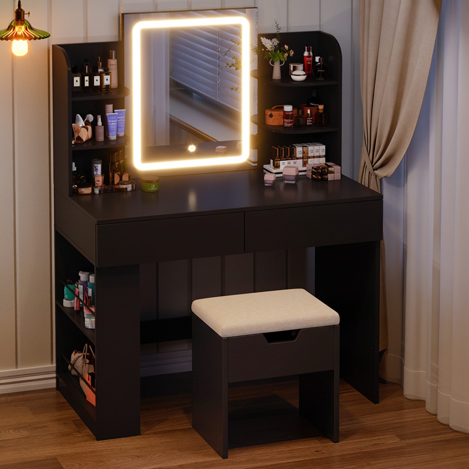 Furnicopia Schminktisch 90/110 cm, LED-Beleuchtung mit einstellbarer Hellig günstig online kaufen