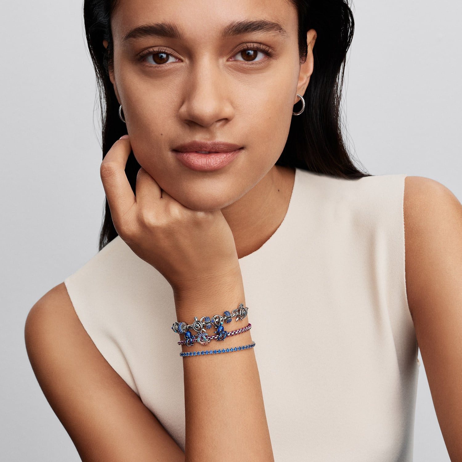 Pandora Charm-Armband Damen-Silber Veneziakette Lila