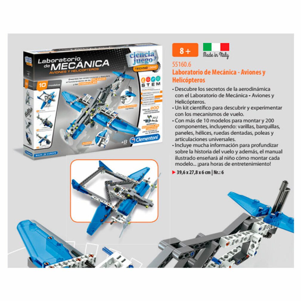 Clementoni® Mechanisches Labor für Flugzeuge und Hubschrauber Konstruktions-Spielset, (Packung)