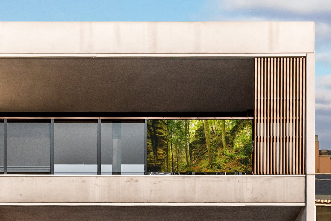 Thumbnail - MuchoWow Balkonsichtschutz Bäume - Stein - Wald - Natur - Pflanzen (1-St) Balkon Sichtschutz 90x200, Windschutz für Zaun...