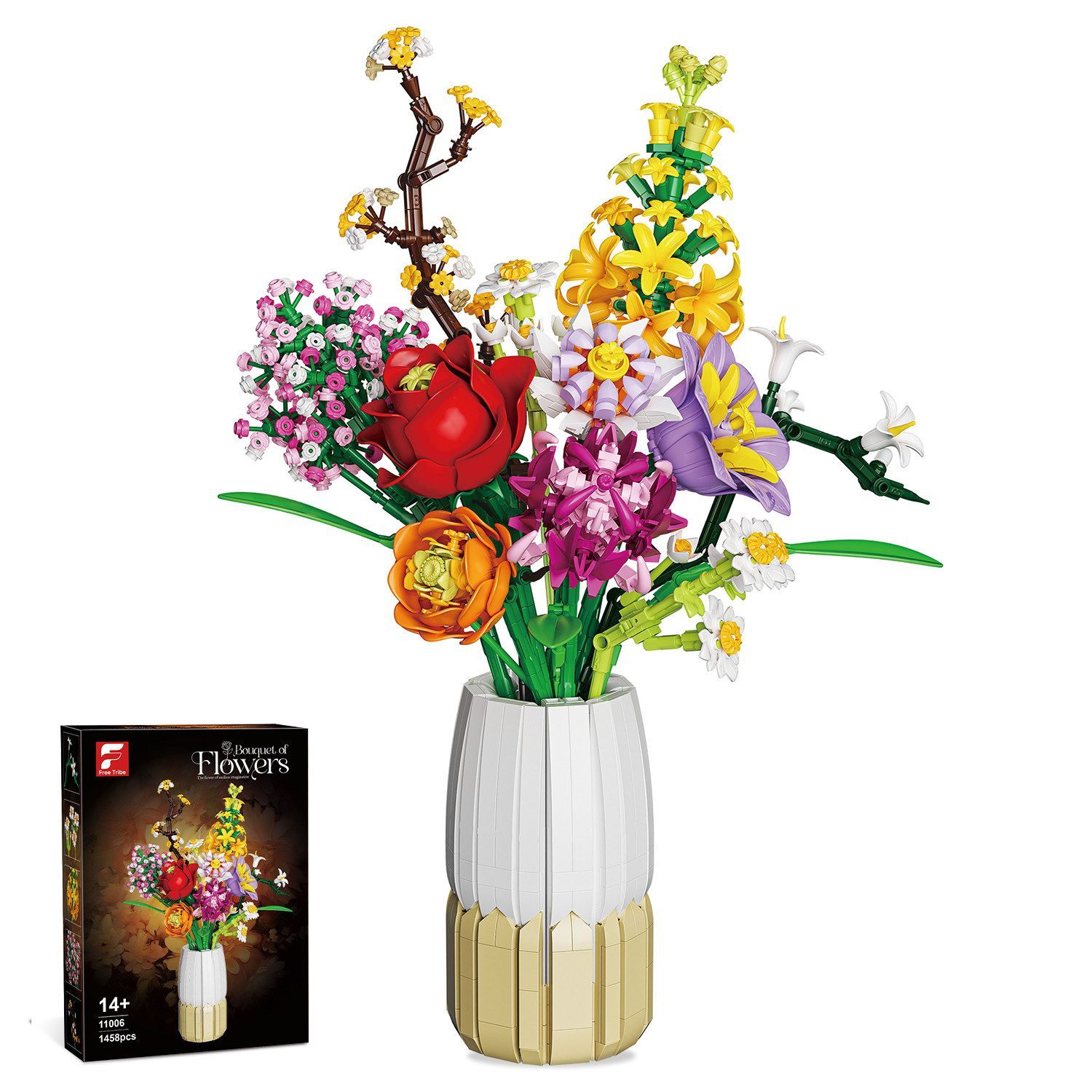 Esun 2-in-1 Vase Blumenstrauß Bauset Kunstblumen-Strauß-Sets für Erwachsene Spielbausteine, (Set, 1458 St., Komplettset), Muttertag Geburtstag Valentinstag 1458 St.