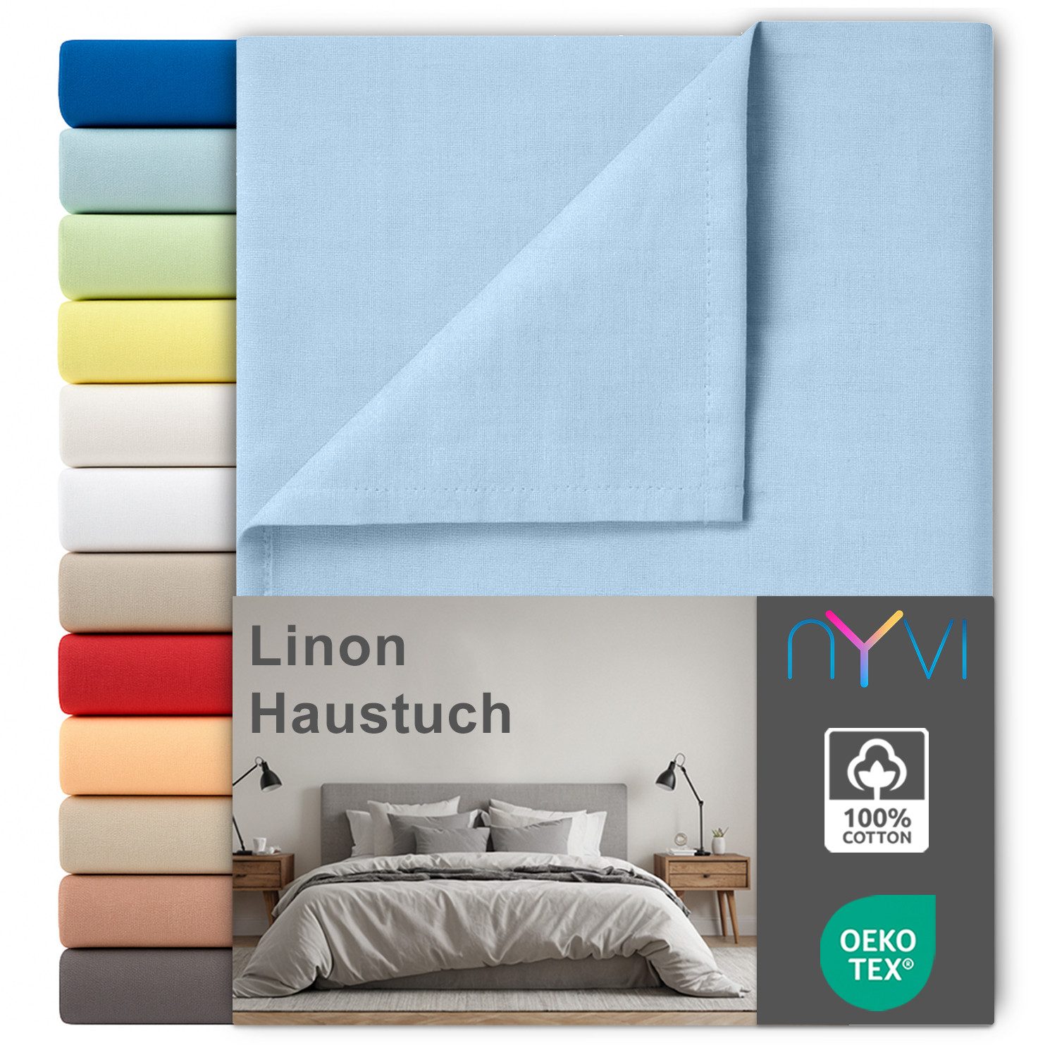NYVI Betttuch Linon Deluxe Bettlaken, Hellblau, Gr. 150 cm x 250 cm, 1 St
