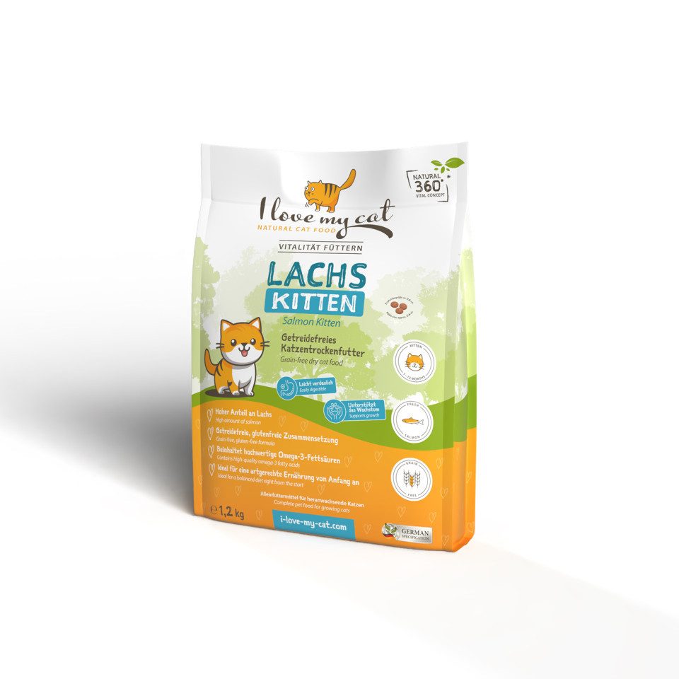 Bellfor I love my cat Getreidefreies Kitten-Trockenfutter mit Lachs im 2er-Set, für: Katzen