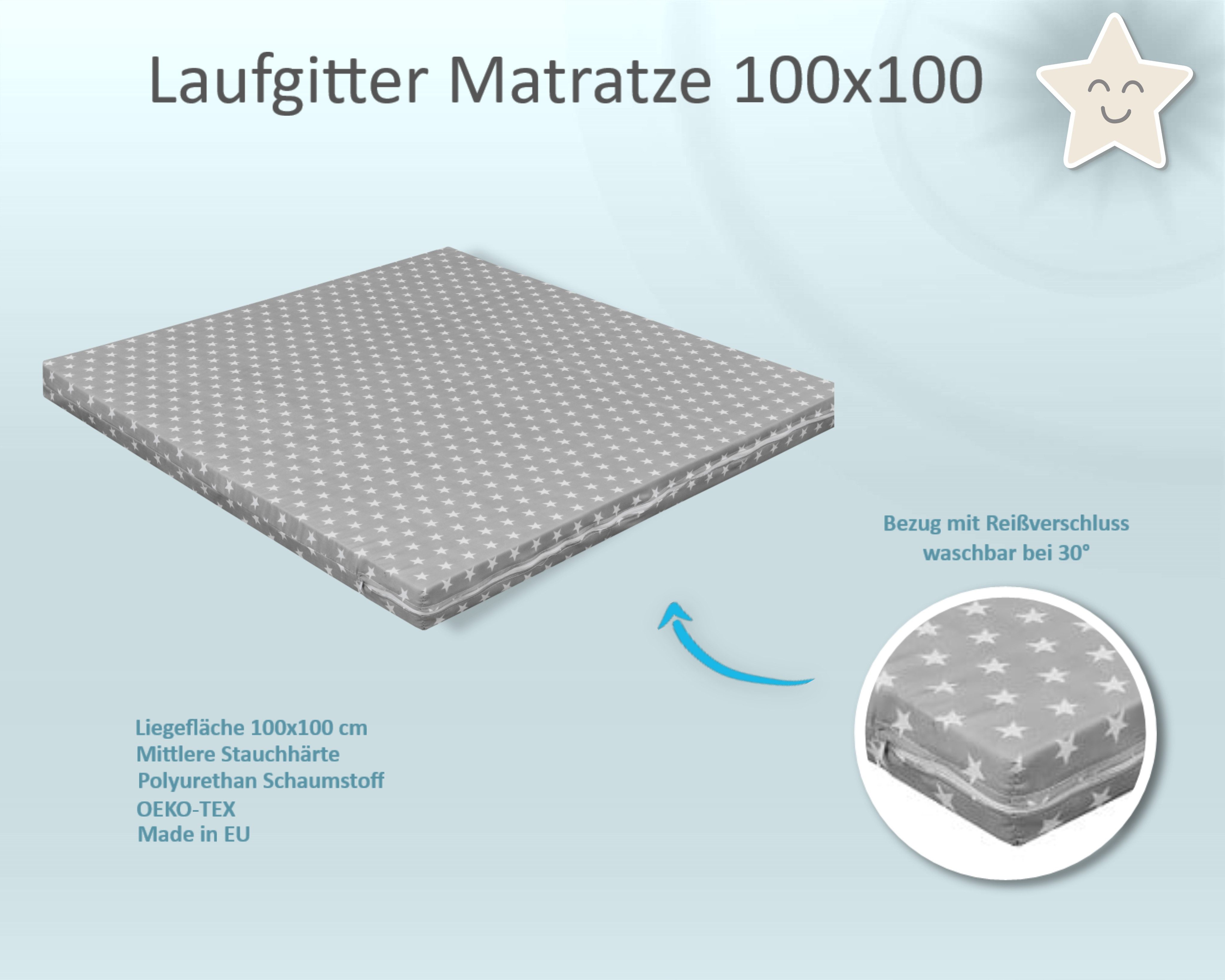 Laufgitter-Matratze Laufgittermatratze 100x100 Grey Stars, Baby-Delux, günstig online kaufen