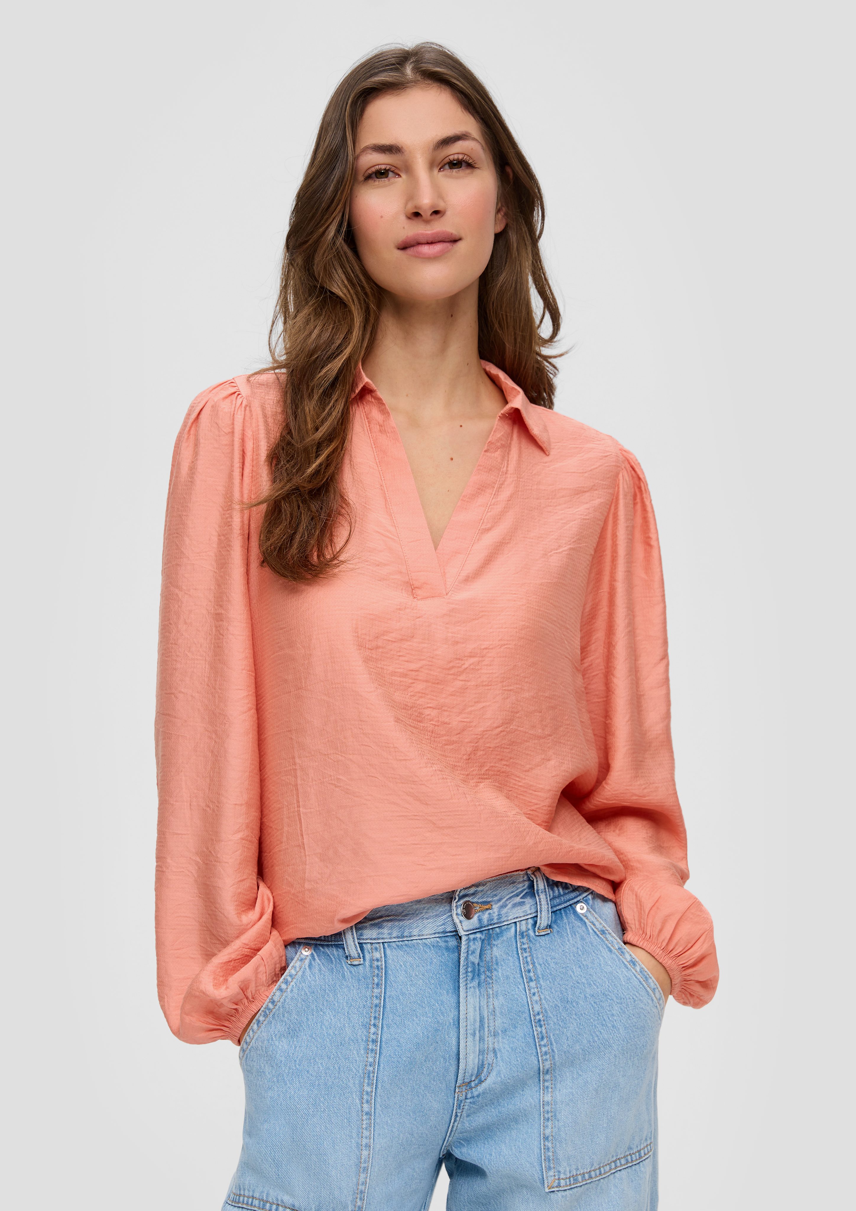 Langarmbluse Bluse mit Puffärmel aus Viskosemix