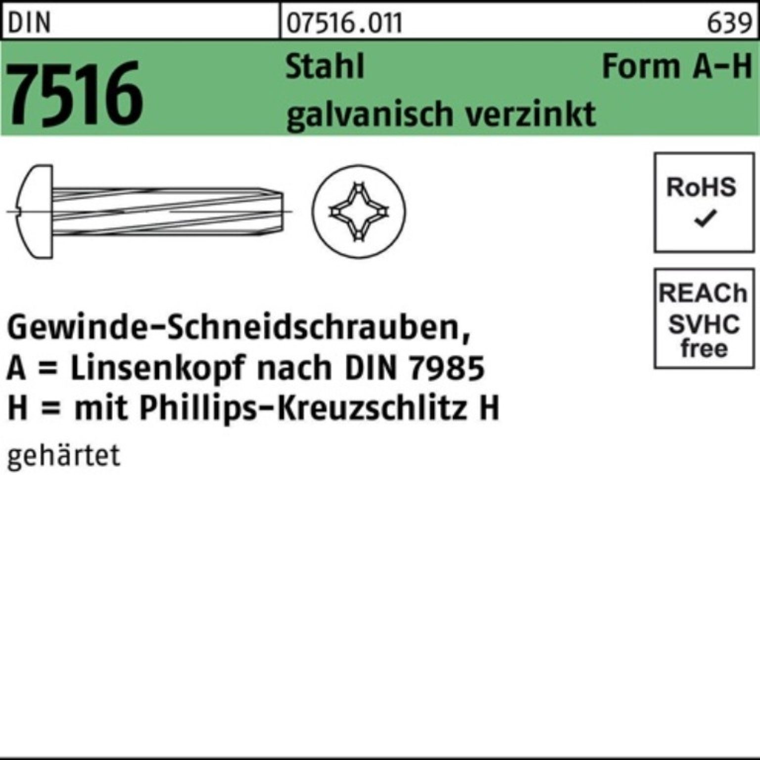 3x16-H ga LIKO PH Reyher Gewindeschraube Pack Stahl Gewindeschneidschraube AM 2000er 7516 DIN