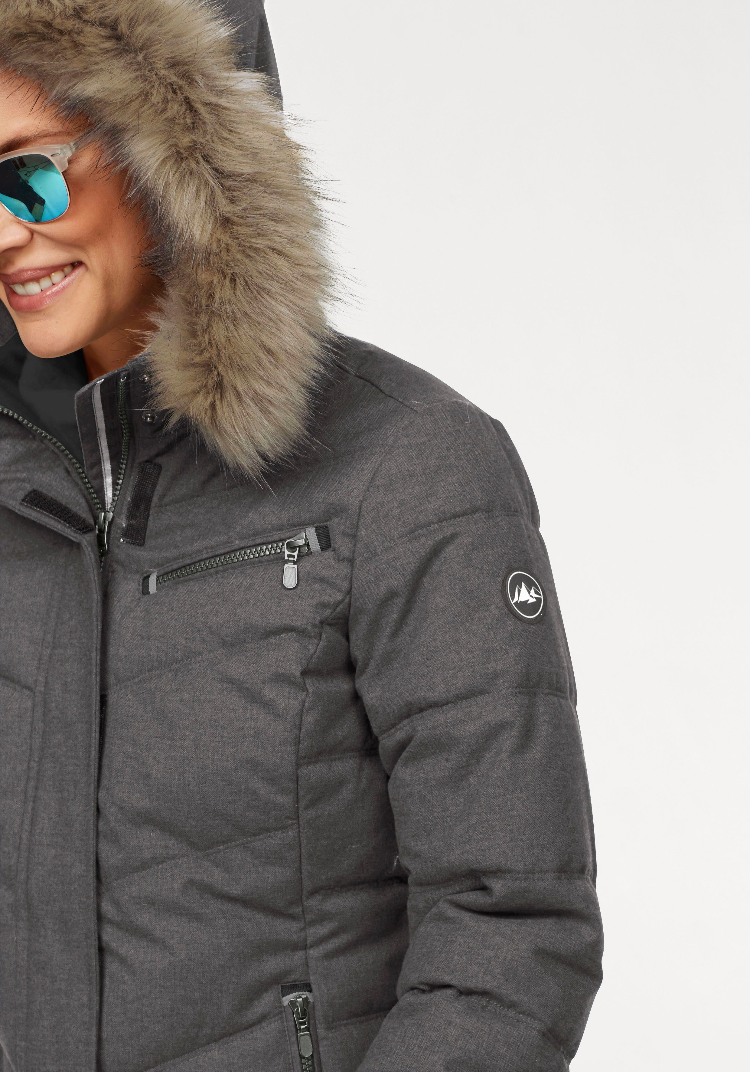Polarino Steppjacke mit abnehmbarer Kapuze, mit Fellimitat, viele Taschen – Bild 3 von 5