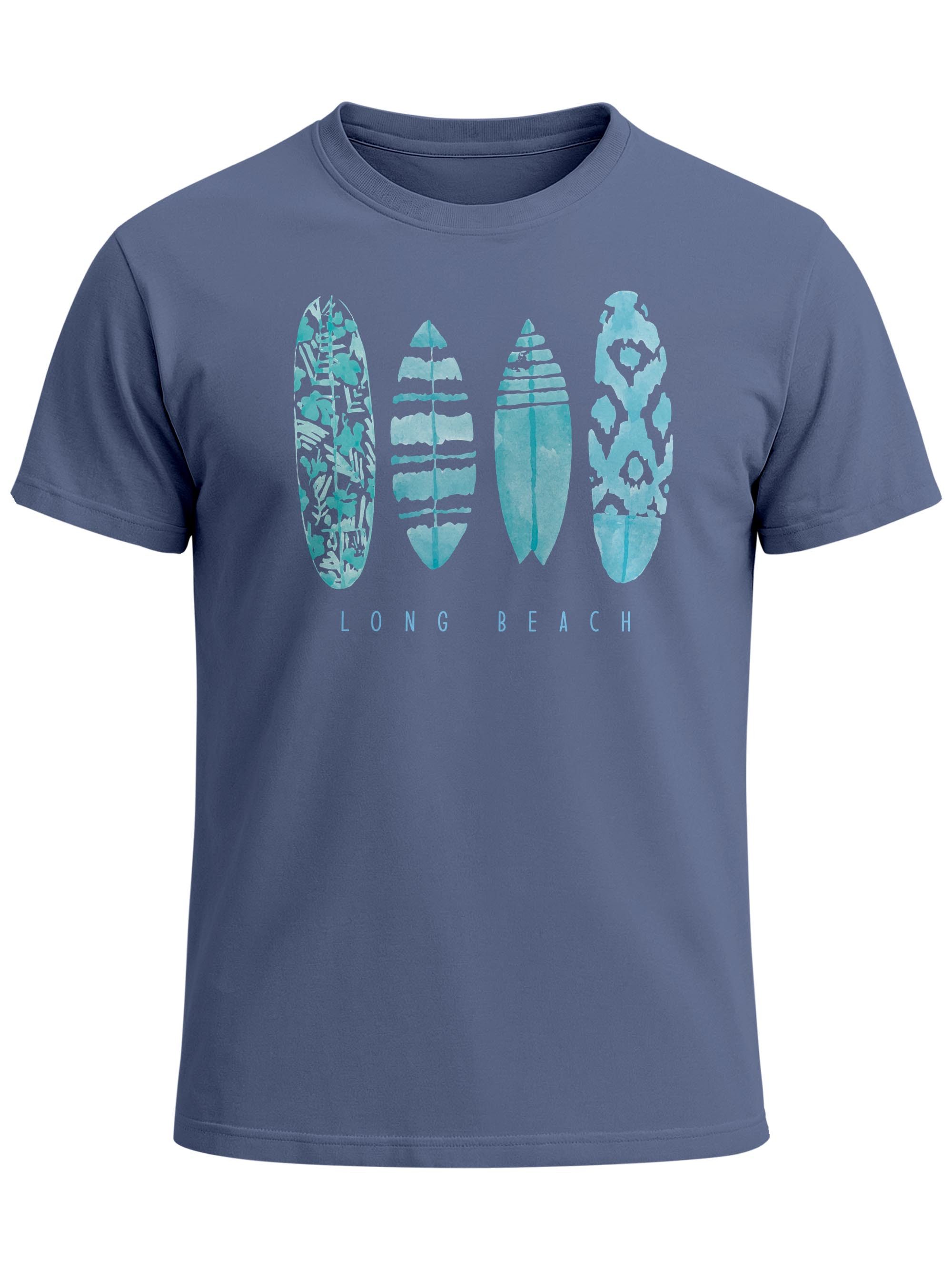 Neverless Print-Shirt Herren T-Shirt Surfing Fashion Aufdruck Long Beach Surfboard Sommer mit Print