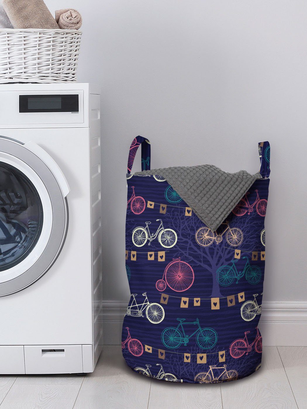 Abakuhaus Wäschesäckchen Wäschekorb mit Griffen Herz-Flagge Waschsalons, Fahrräder für Retro mit Kordelzugverschluss