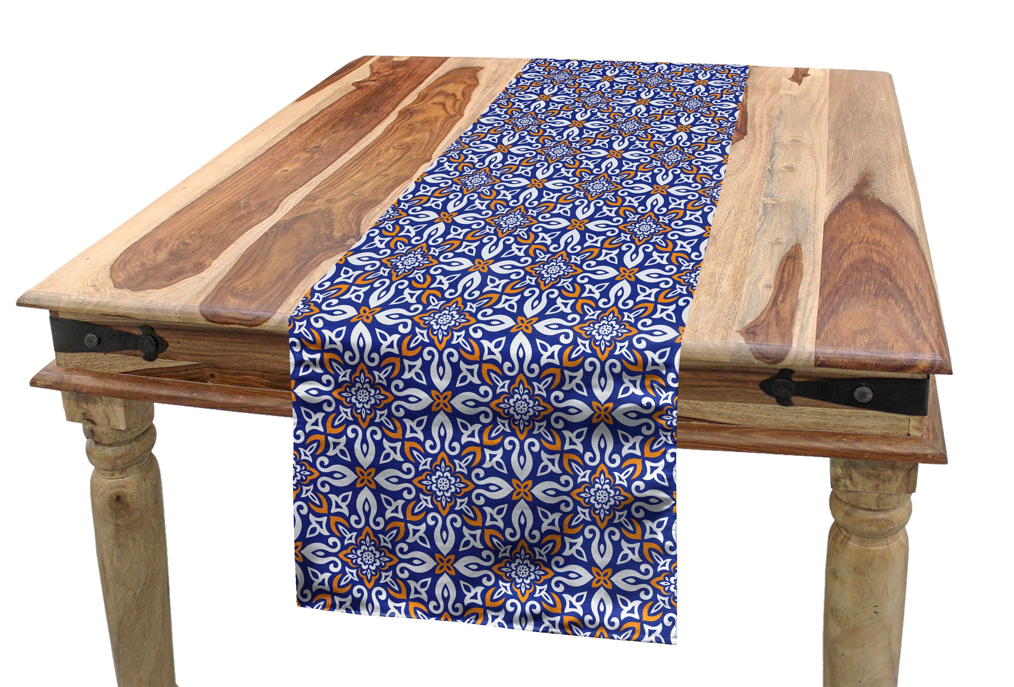 Abakuhaus Tischläufer Esszimmer Küche Rechteckiger Dekorativer Tischläufer, Mosaik Azulejo Floral Folk-Motive