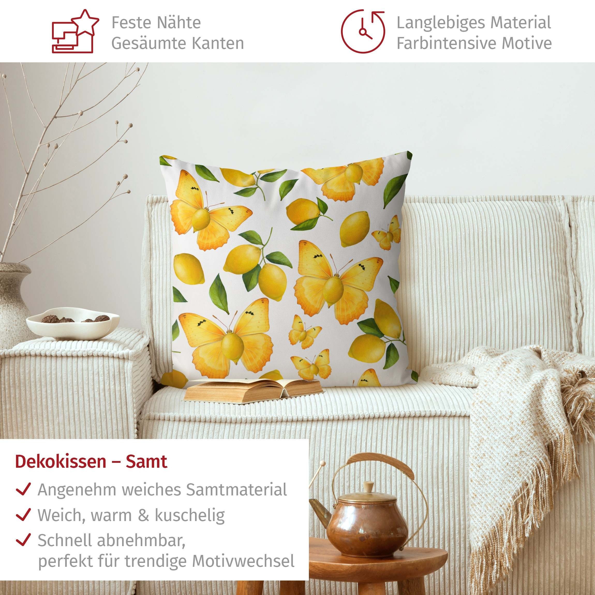 Bilderdepot24 Dekokissen drinnen Kissenhülle/ Sofakissen/ Zierkissen Kissenhülle gelb Tiere Mot, Bezug mit / ohne Füllung Zierkissen Outdoor Sofa Bett