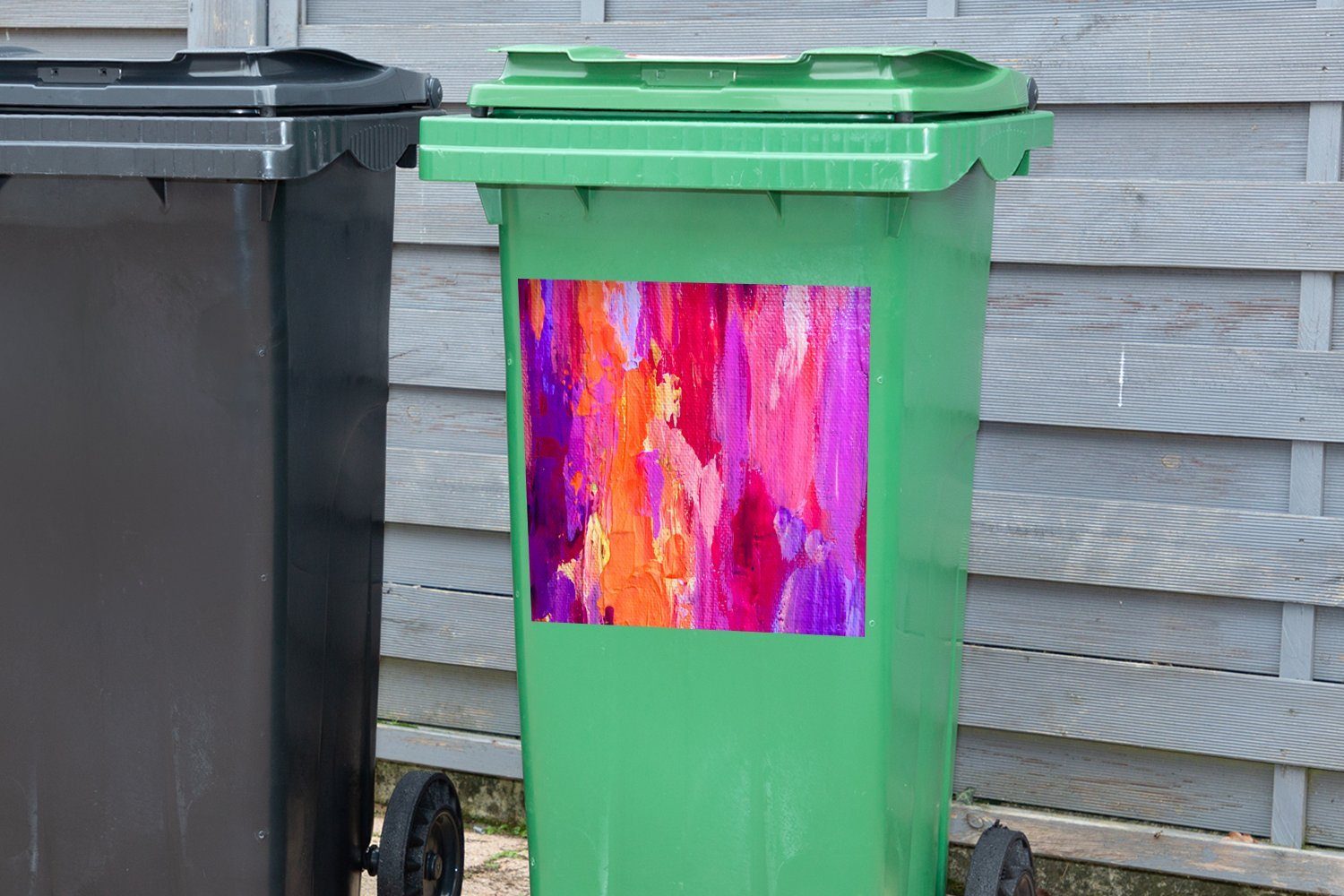 St), Farben Abfalbehälter Sticker, Acrylmalerei Container, Mülltonne, MuchoWow (1 leuchtenden mit Wandsticker Mülleimer-aufkleber,