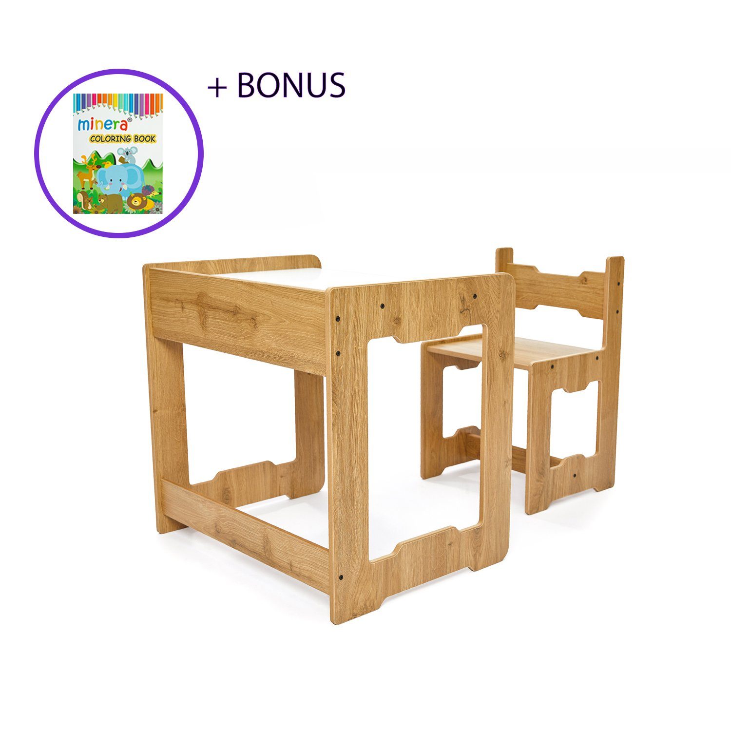 BoomDing Kindersitzgruppe Kindertisch und Stuhl Set- wunderschöner  Kindertisch mit Stuhl nach Monterssori - ermöglicht kindgerechtes Sitzen  und hilft bei der Entwicklung
