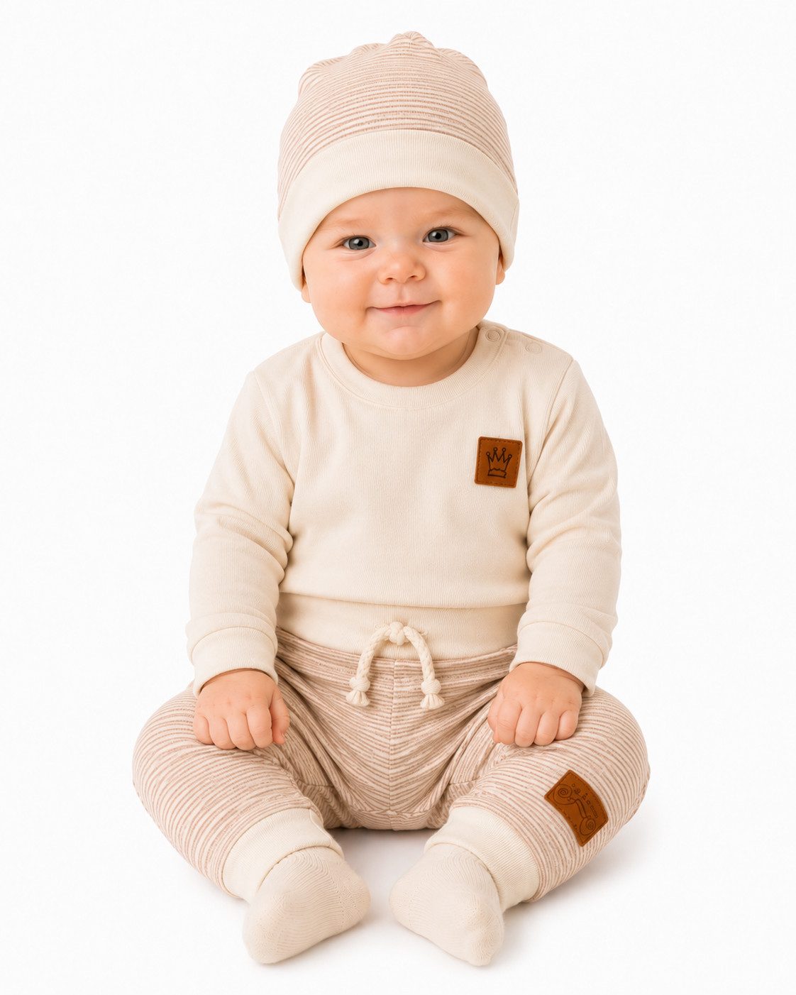 La Bortini Erstausstattungspaket Baby Anzug Langarmshirt Hose Mütze Socken neutral in braun (4-teilig, weich, für Jungen und Mädchen, Erstlingsset für Neugebore – Bild 2 von 2