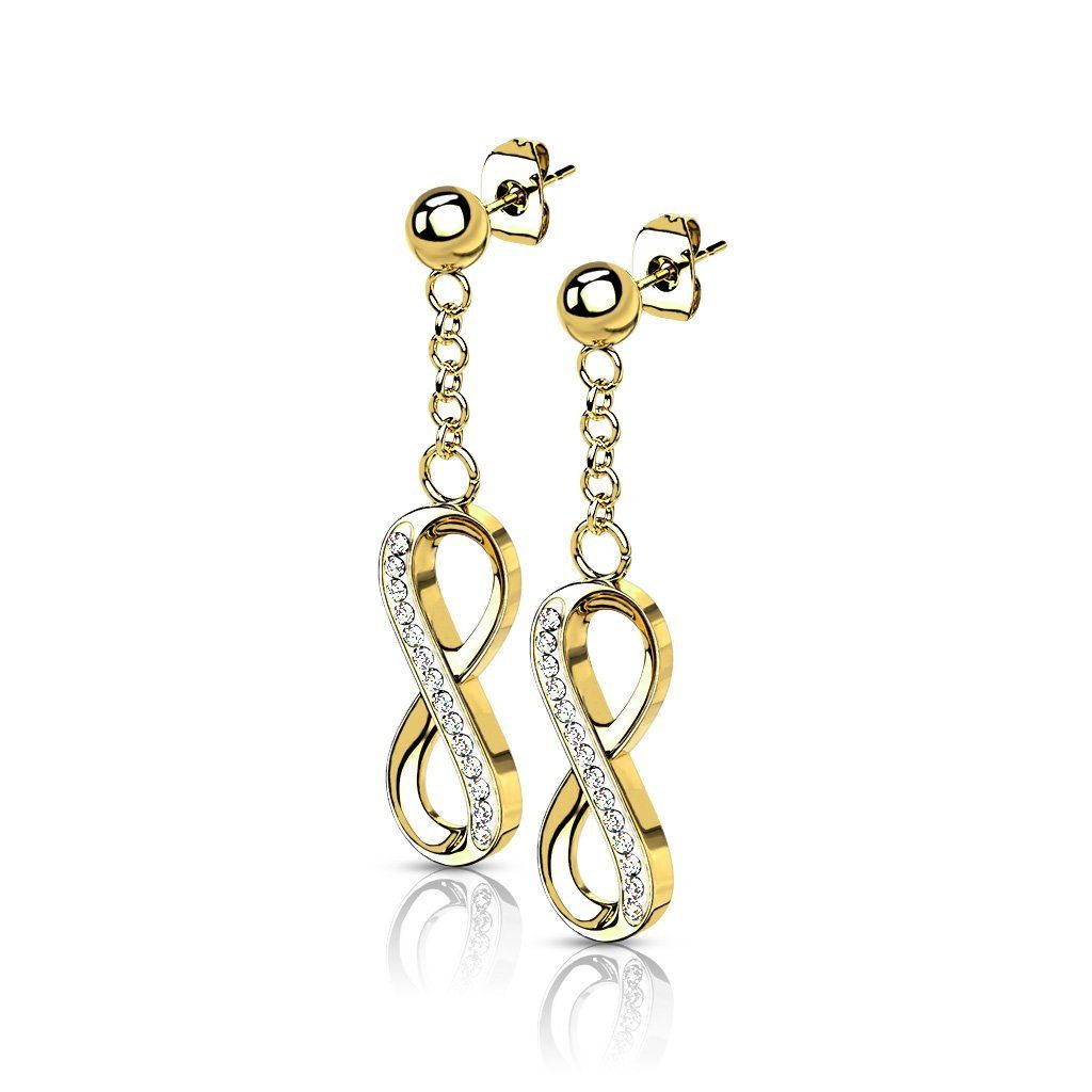 BUNGSA Ohrring-Set Ohrstecker mit Anhänger Infinity gold aus Edelstahl Damen (1 Paar (2 Stück), 2-tlg), Ohrschmuck Ohrringe