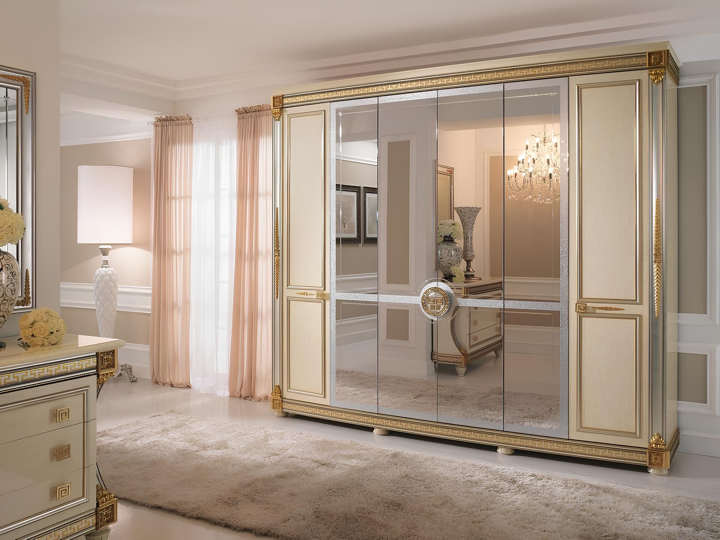 Kleiderschrank Eleganter Barock Kleiderschrank aus Holz für das Schlafzimmer