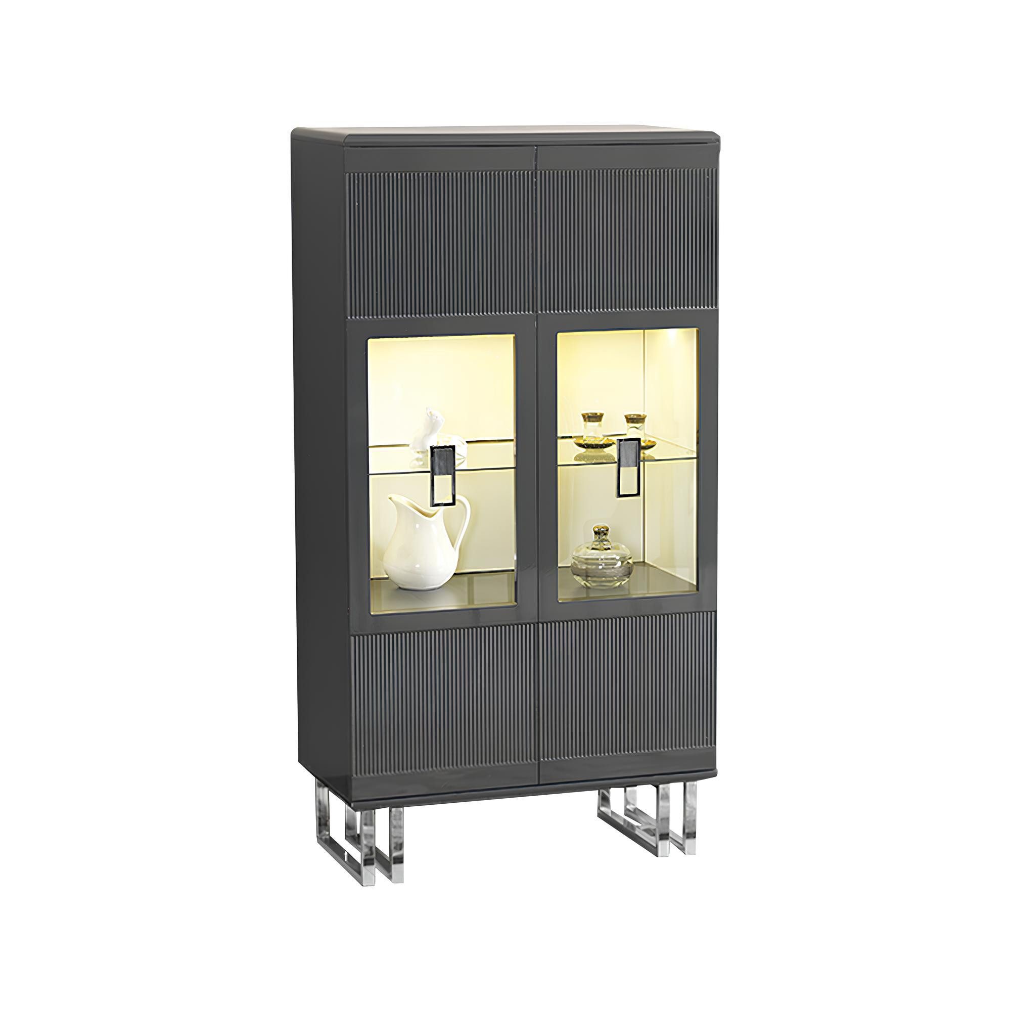 Xlmoebel Vitrine Luxuriöser Holzschrank in Grau mit Glasvitrine - Eleganter Glasschrank (Vitrine) Hergestellt in Europa