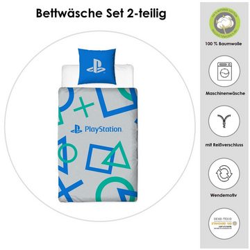 Kinderbettwäsche Sony Playstation "Colour / Retro" 135x200 + 80x80cm aus 100% Baumwolle, Familando, Renforcé, 2 teilig, mit Wendemotiv und Playstation Logo