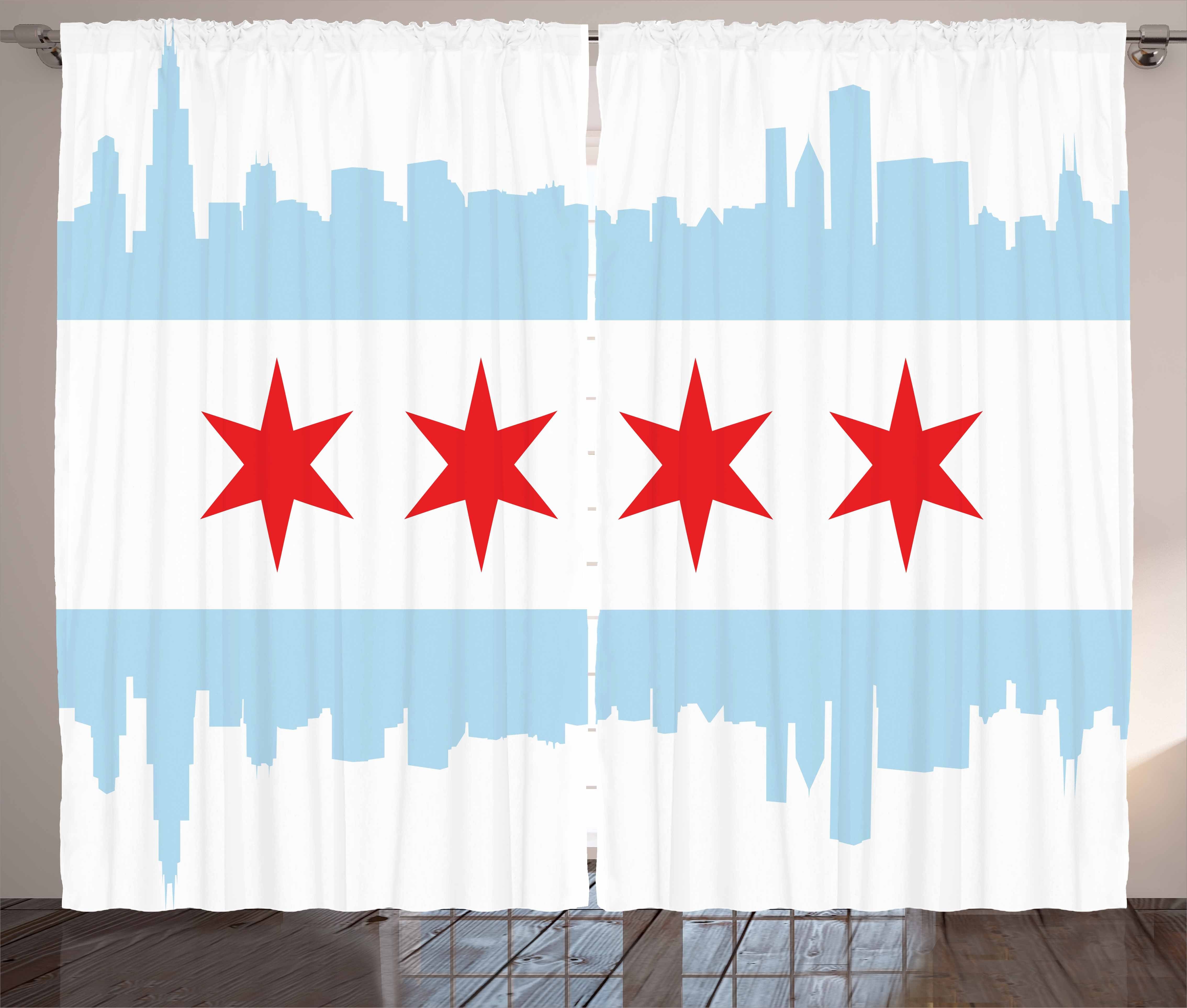Schlaufen Schlafzimmer Kräuselband Chicago Flagge Gebäude Abakuhaus, Skyline Gardine Vorhang mit und Haken,