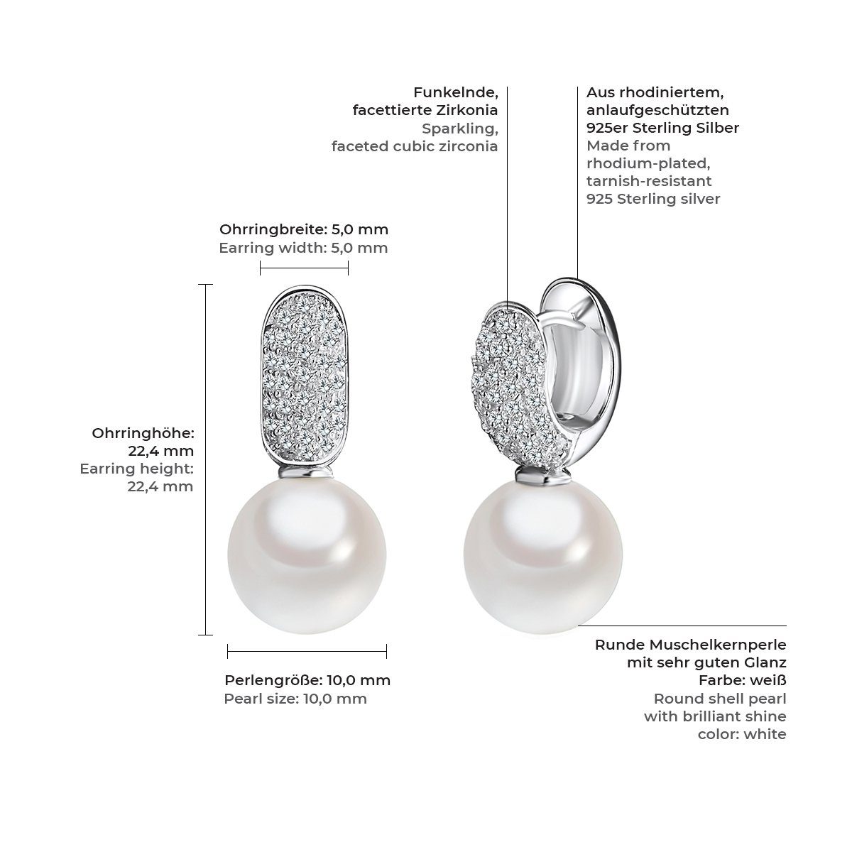 Rafaela Donata Paar Ohrhänger Ohrschmuck, Sterling Silber, Zirkonia, Muschelkernperle