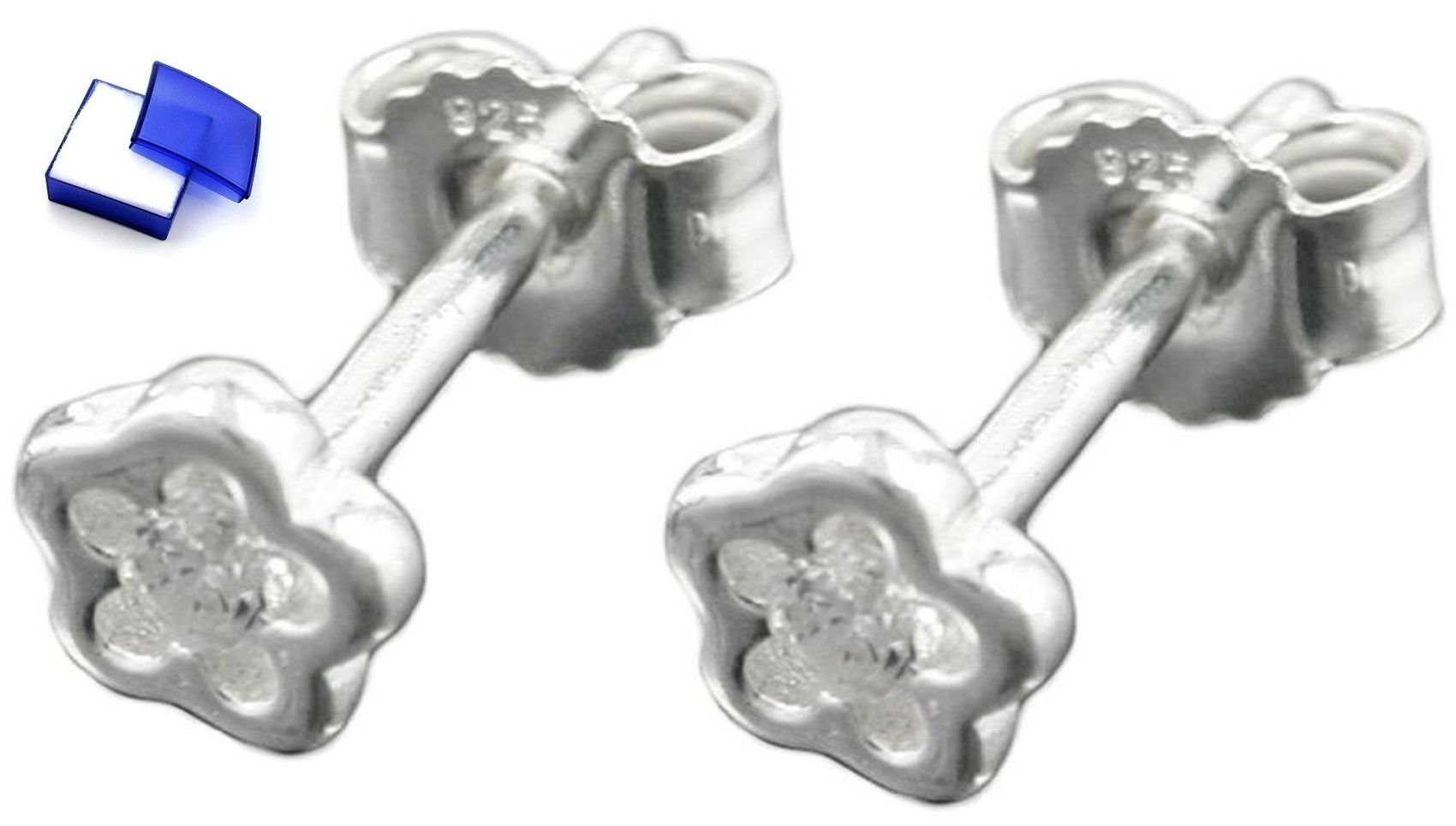 unbespielt Paar Ohrstecker Ohrringe Stecker Blume mit Zirkonia 925 Silber 5 mm inklusive kleiner Schmuckbox, Silberschmuck für Kinder