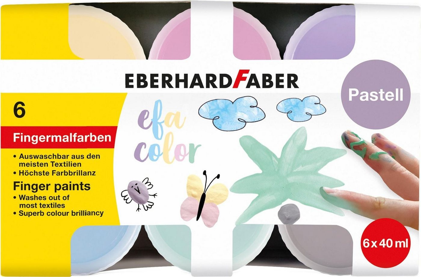 Eberhard Faber Schulheft Fingerfarbe 40ml 6er Schachtel mit Pastellfarben