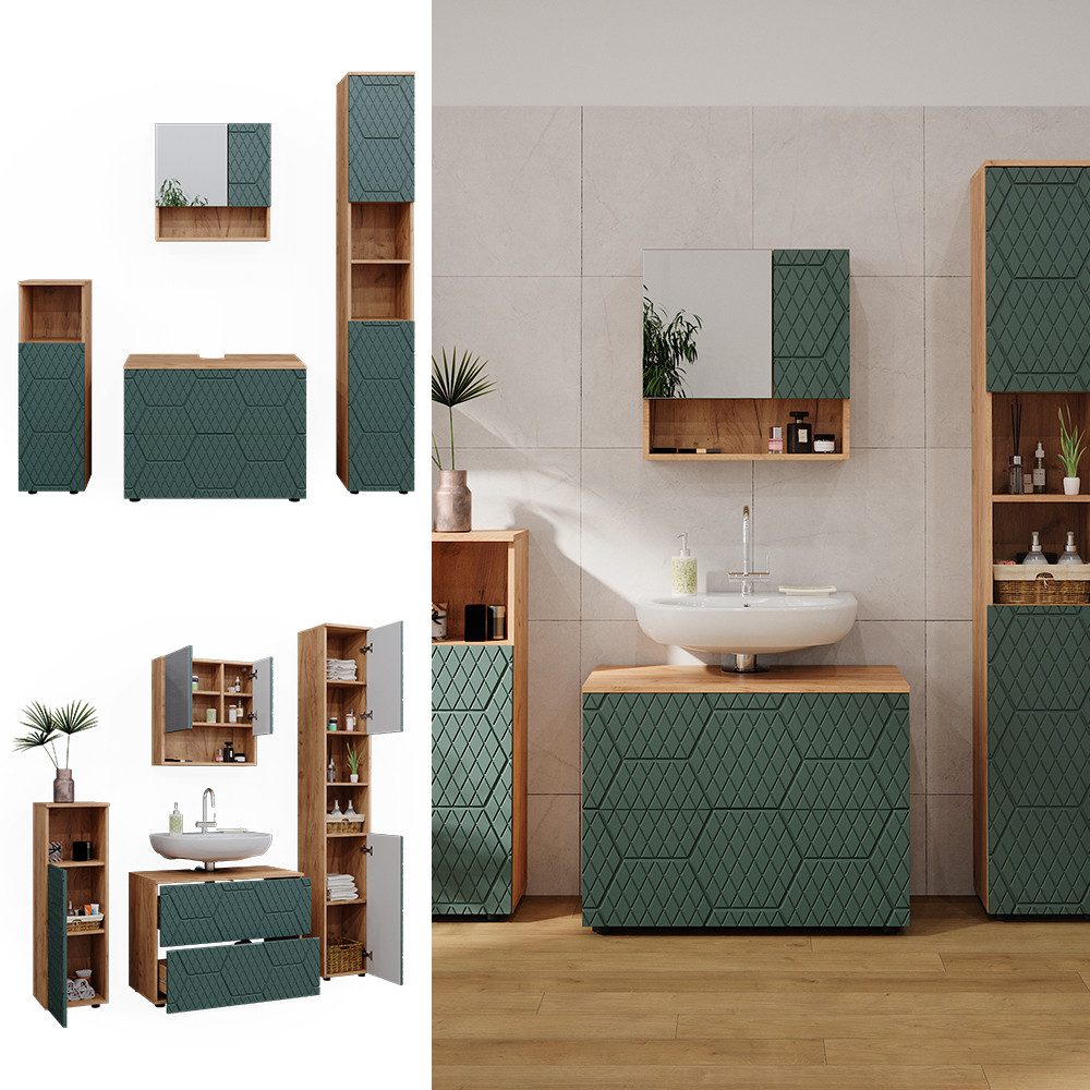 Vicco Badmöbel-Set Irma, Goldkraft Eiche/Grün, 4 günstig online kaufen