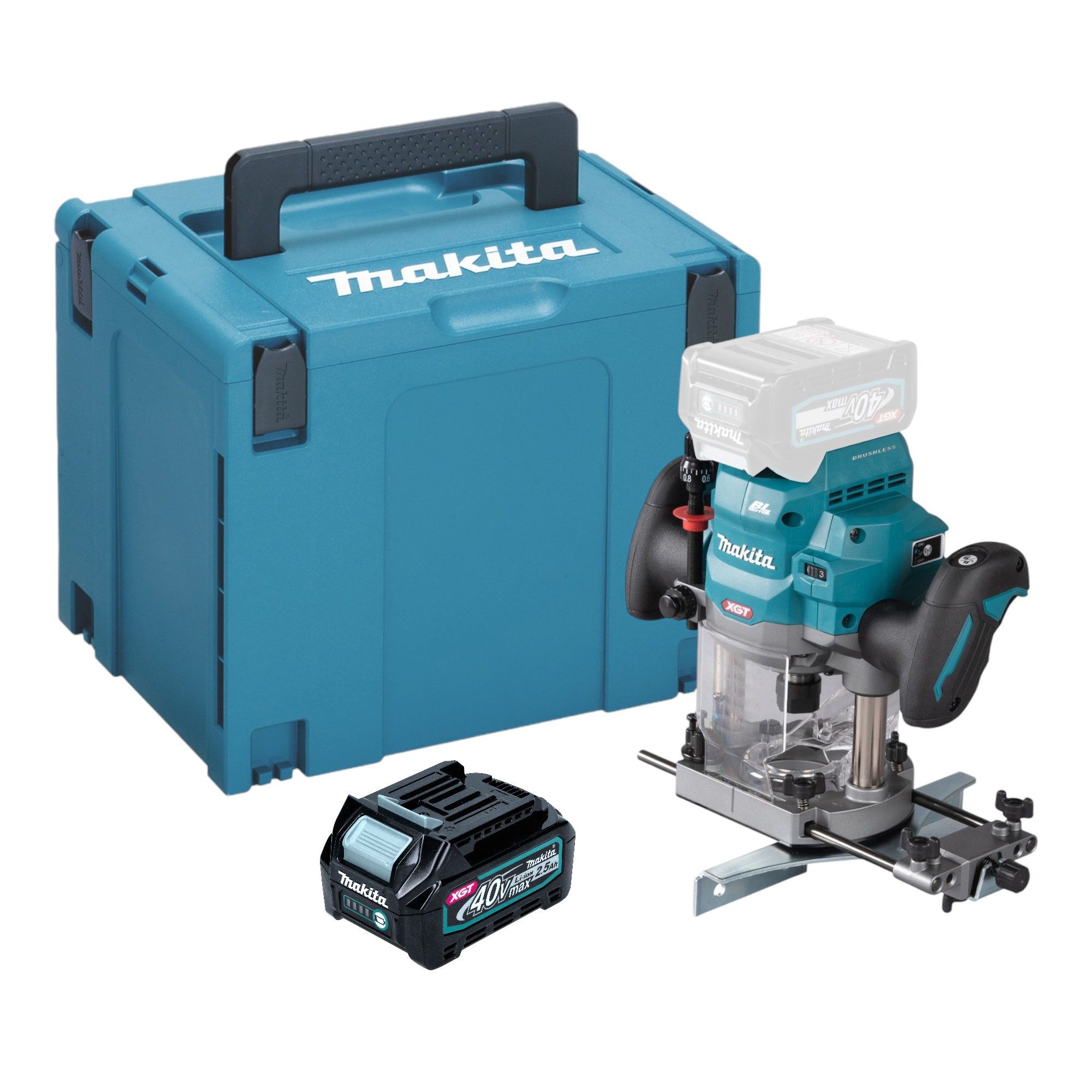Makita Oberfräse RP 001 GD101 Akku 40 V max. 12 mm Brushless + 1x Akku 2,5 Ah + Makpac