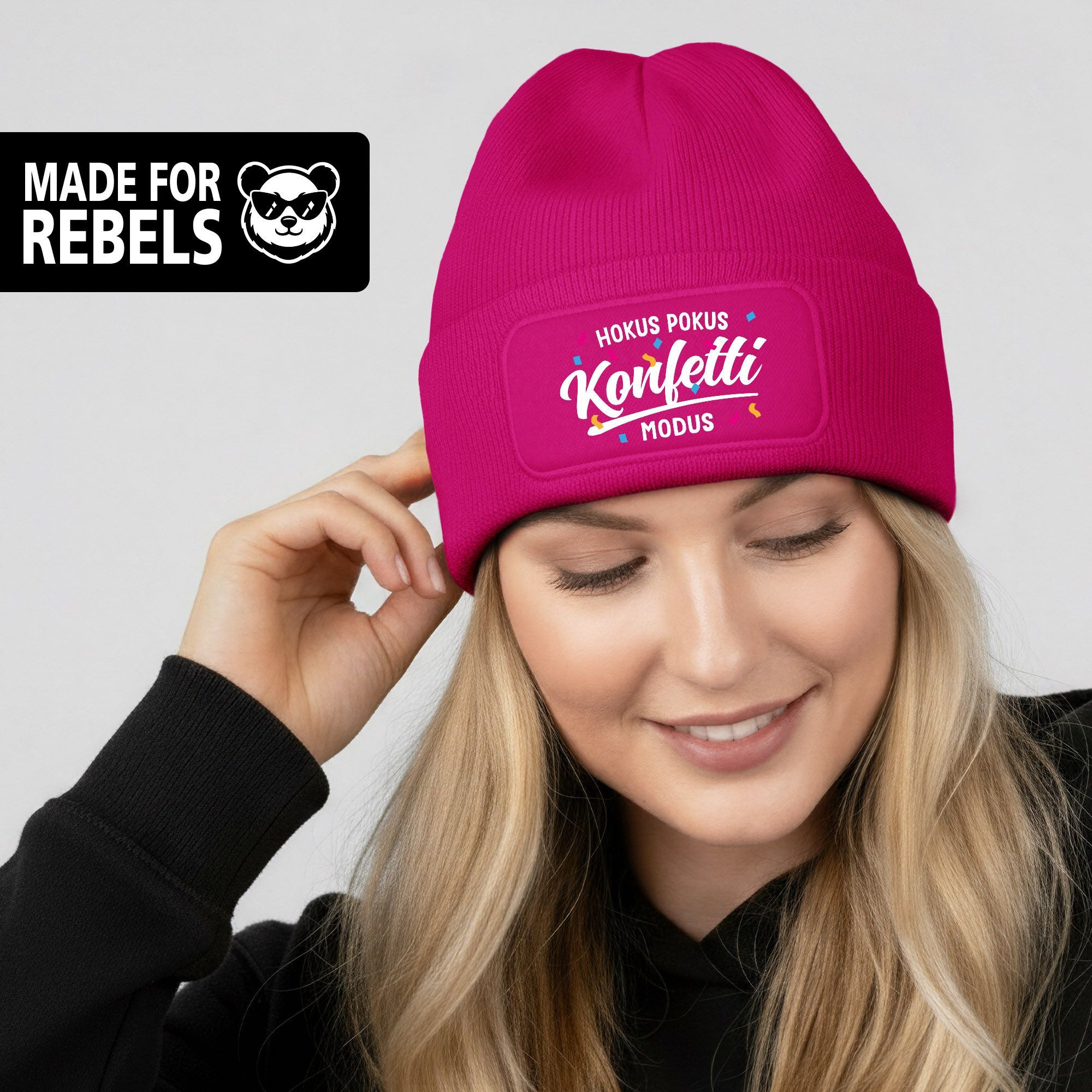 MoonWorks Strickmütze Damen Beanie mit bedrucktem Patch - Hokus Pokus Konfe günstig online kaufen