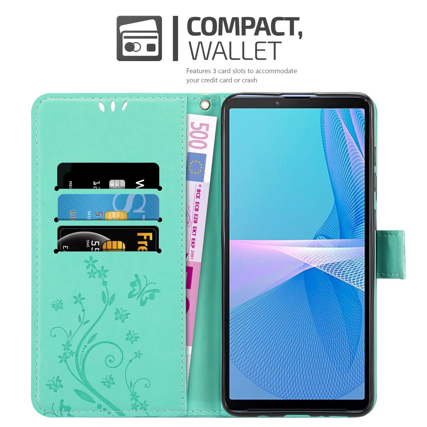 Cadorabo Handyhülle für Sony Xperia 10 III Hülle Sony Xperia 10 III, Hülle Schutzhülle Blumen Flower mit Standfunktion Kartenfach Magnet