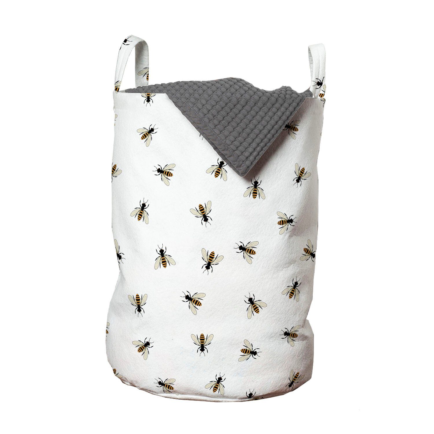 Abakuhaus Wäschesäckchen Wäschekorb mit Griffen Kordelzugverschluss für Waschsalons, Bienenkönigin Fliegende Insekten Muster