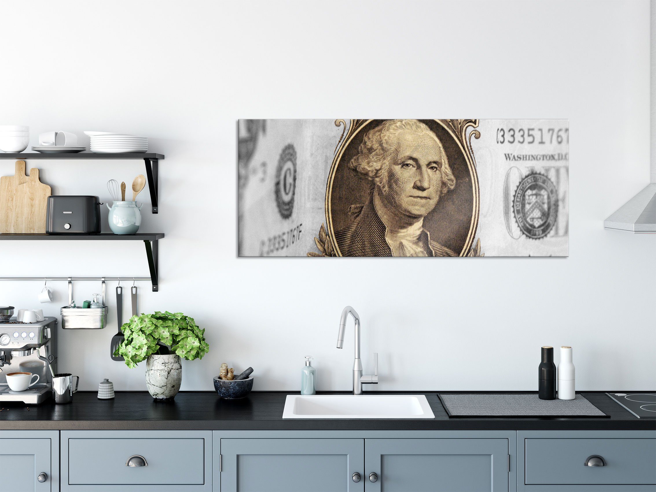 Pixxprint Glasbild Washington Dollarschein, Washington Dollarschein (1 St), Glasbild aus Echtglas, inkl. Aufhängungen und Abstandshalter