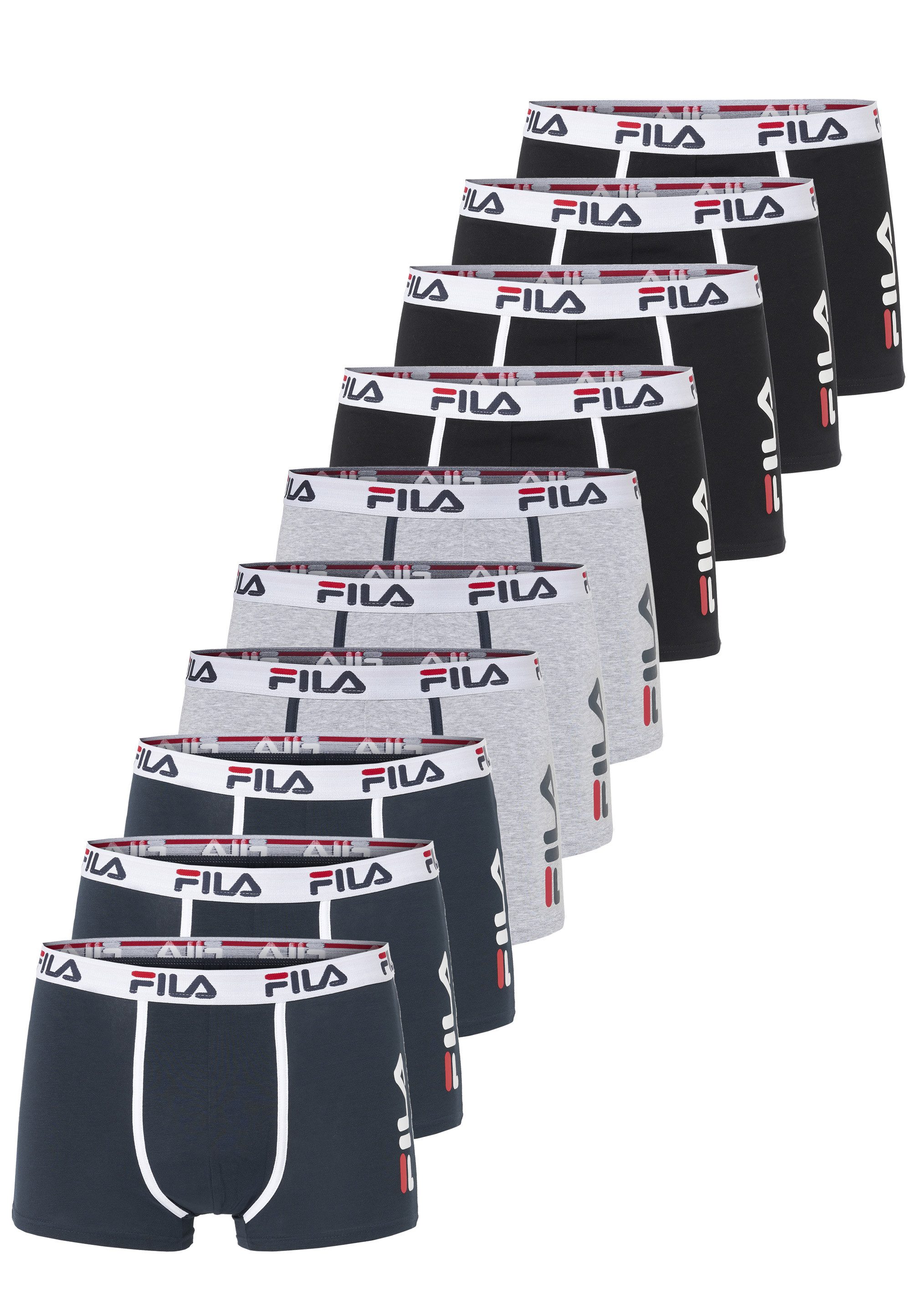 Fila Boxershorts Logo (10-St) 10er-Pack mit elastischem Bund und Logo-Aufdruck