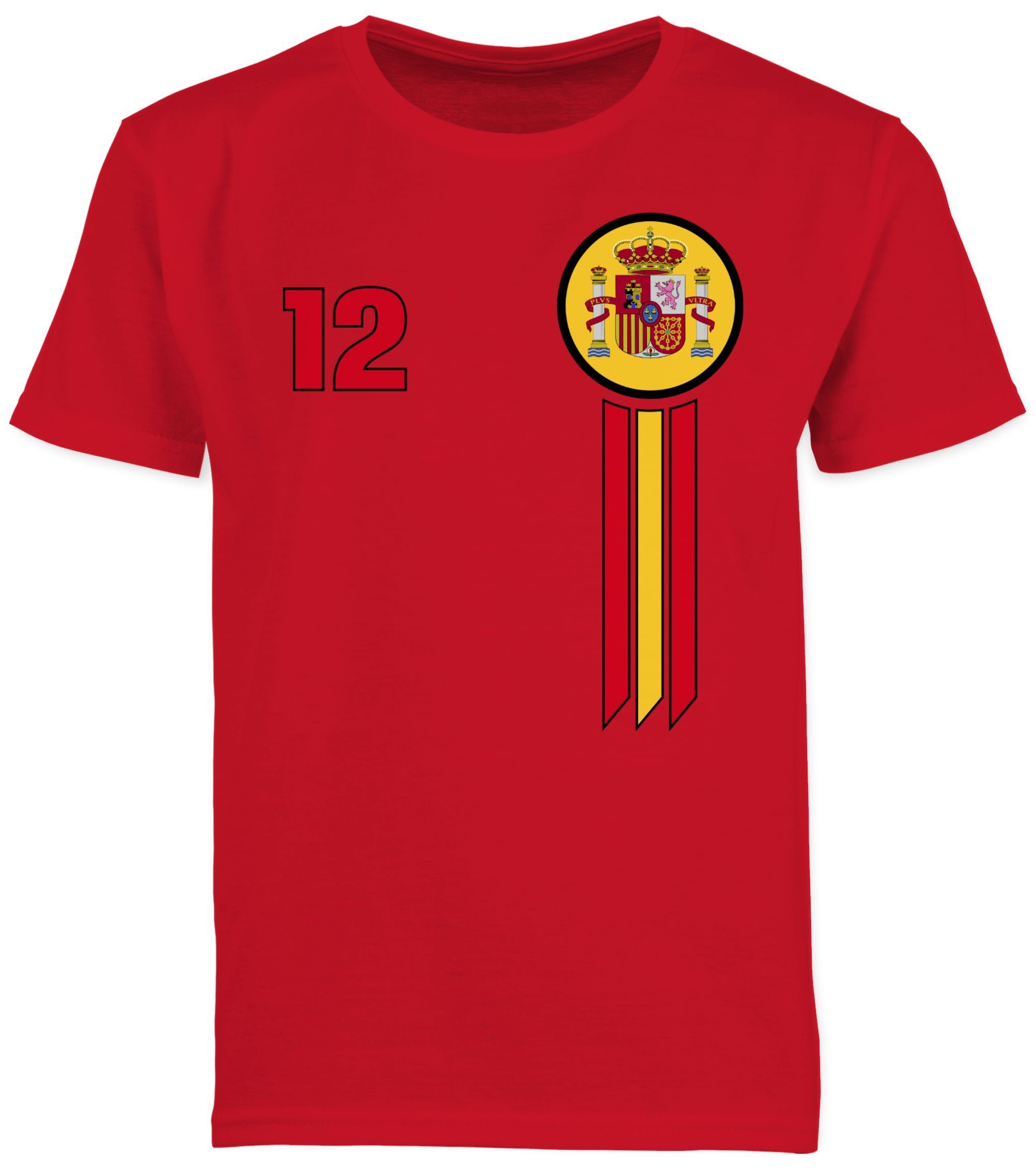Kinder Kids (Gr. 92 - 146) Shirtracer T-Shirt 12. Mann Spanien Emblem - Fussball WM 2022 Kinder - Jungen Kinder T-Shirt Weltmeis