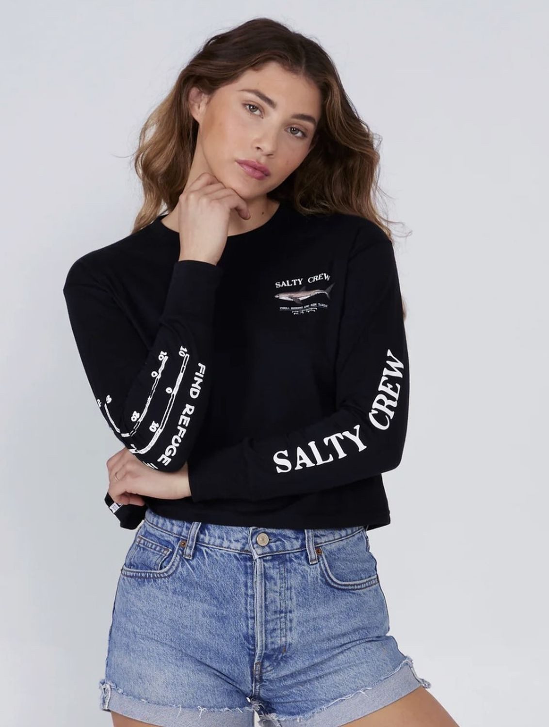 Salty Crew Langarmshirt Salty Crew Bruce Long Sleeve Crop Black