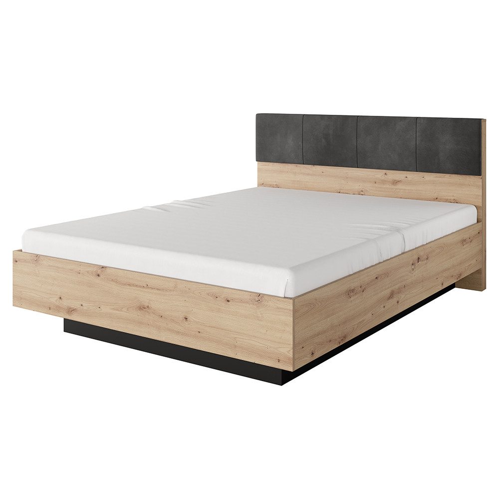 Lomadox Bettgestell TALCA-167, Eiche Dekor anthrazit 160x200 cm Liegefläche gepolstertes Kopfteil