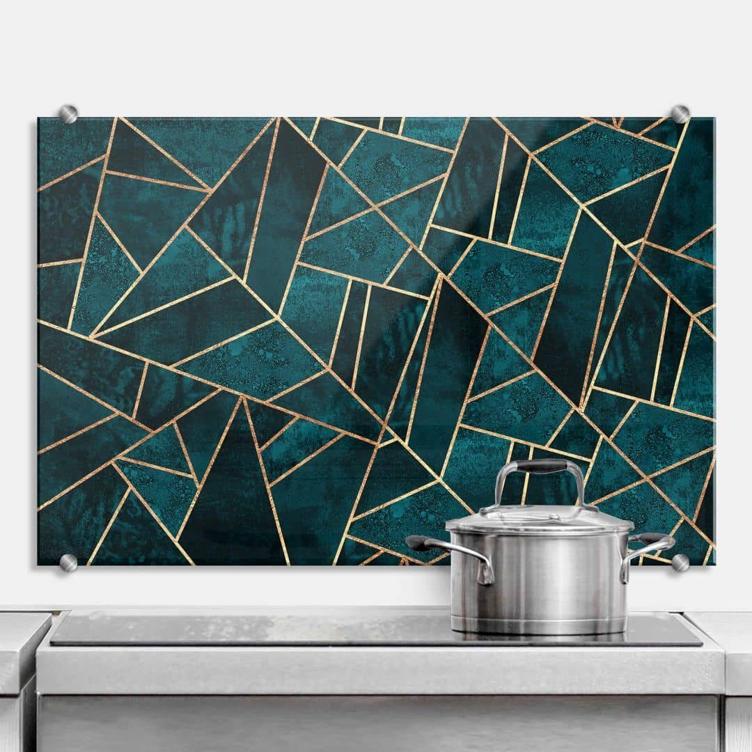 Wall Dschungel, Glas Art Wandschutz Küchenrückwand K&L inkl Edelstein Gemälde Blau Montagematerial Grün Spritzschutz