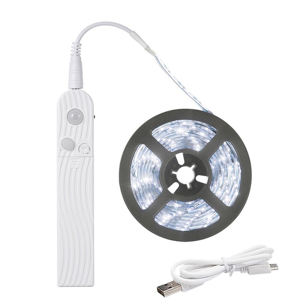 Rosnek LED-Streifen Bewegungssensor, wasserdicht, Batterie/USB, für Schrank Treppe Kaltweiß