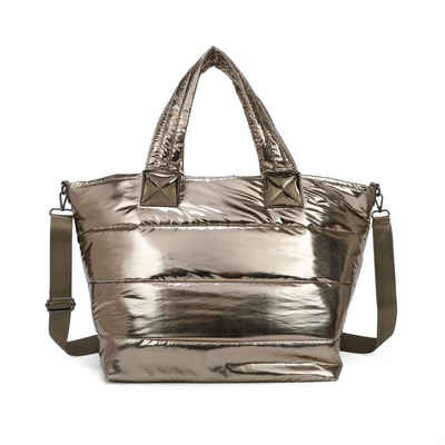 ITALYSHOP24 Schultertasche XL Damen Nylontasche Shopper Strandtasche glänzend, als Handtasche, Umhängetasche, Reisetasche, Weekender