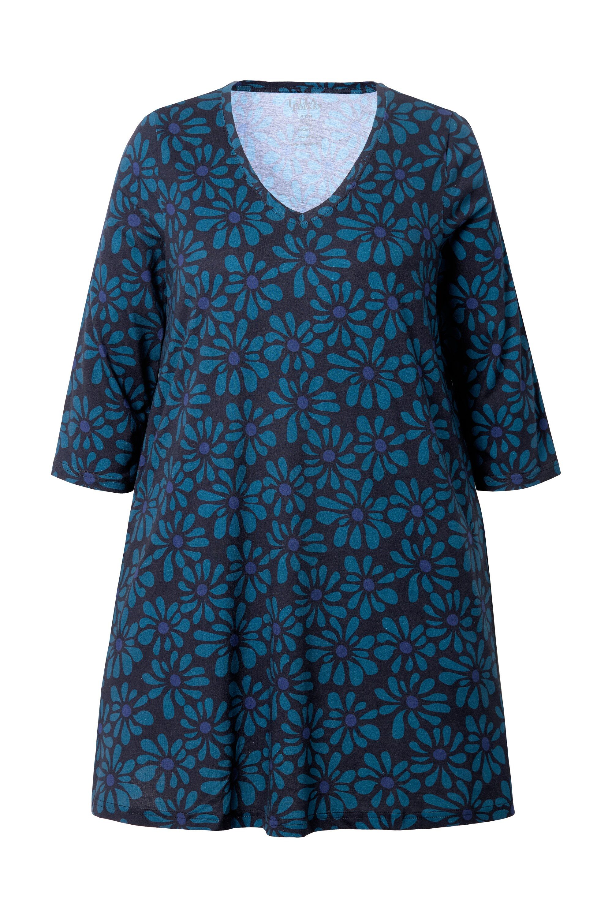 Ulla Popken Longshirt Longshirt Blüten A-Linie V-Ausschnitt 3/4-Arm günstig online kaufen